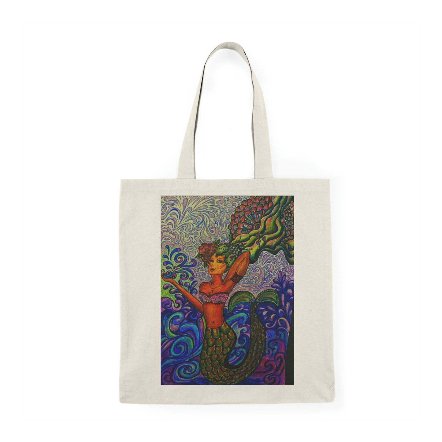 Abstract, Surreal Mermaid Natural Tote Bag, Aesthetic Canvas Bag Shopping Bag, Birthday Gift Bag, Bridal Gift Tote Bag, Library Bag.