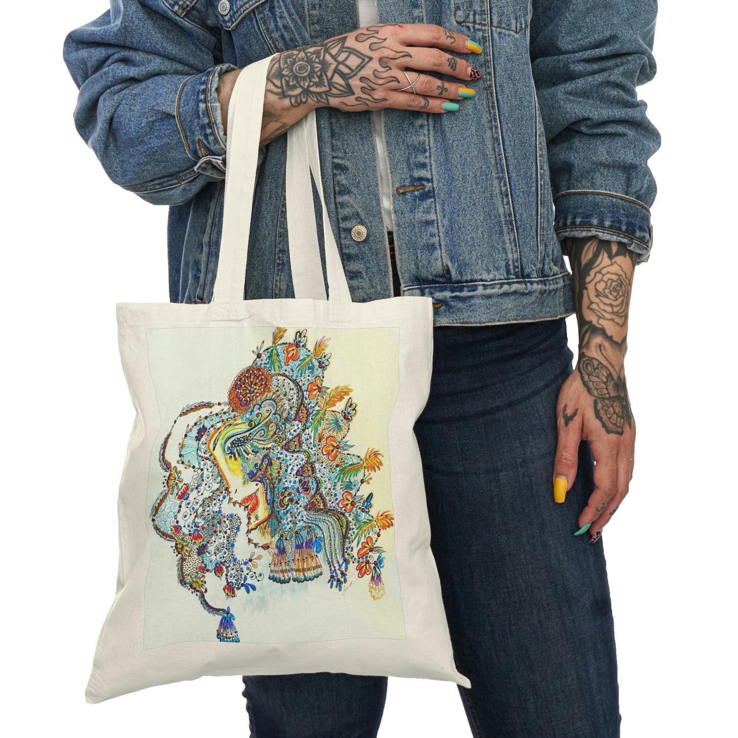 Abstract, Surreal Angel Natural Tote Bag, Aesthetic Canvas Bag Shopping Bag, Birthday Gift Bag, Bridal Gift Tote Bag, Library Bag.