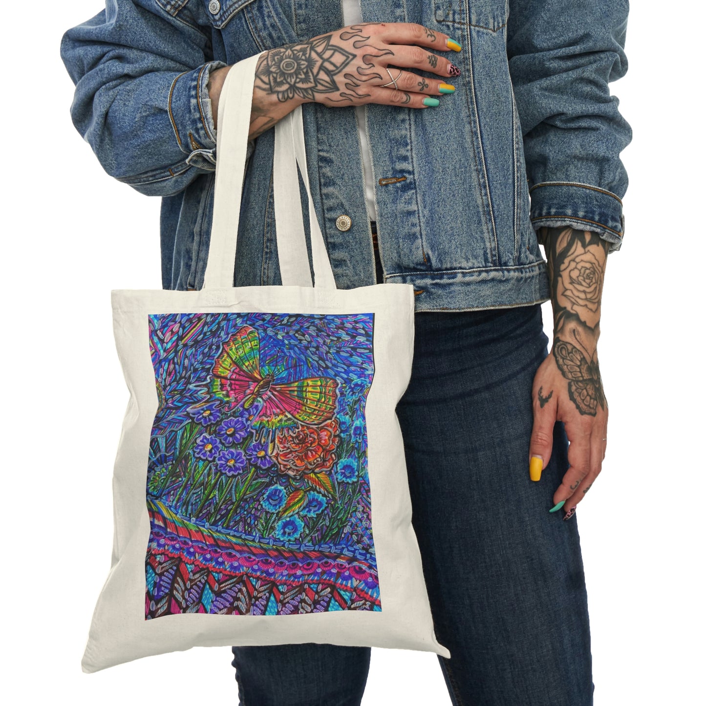 Abstract, Surreal, Floral, Butterfly, Natural Tote Bag, Aesthetic Canvas Bag Shopping Bag, Birthday Gift Bag, Bridal Gift Tote Bag, Library Bag.