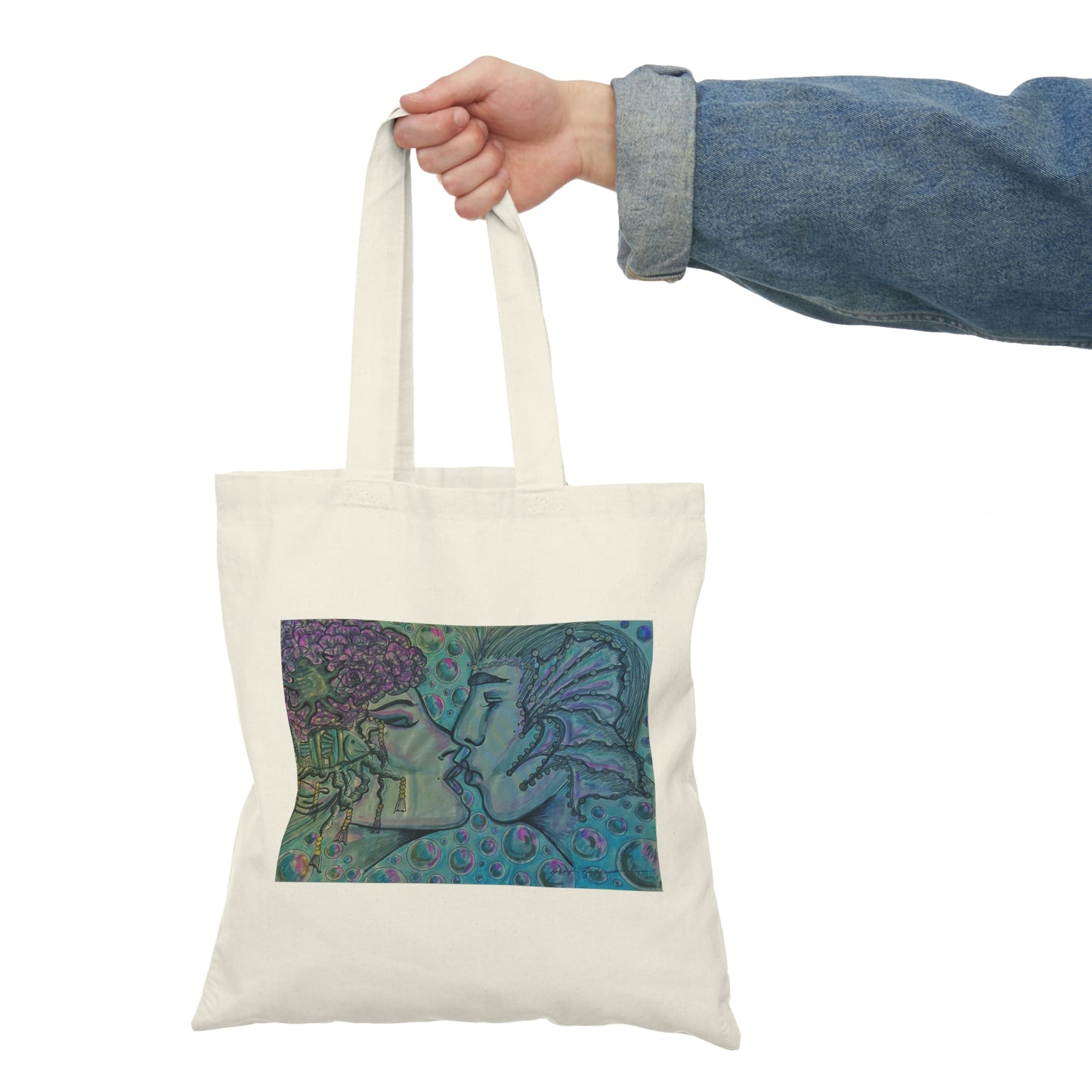 Abstract, Surreal Marine Romance Natural Tote Bag, Aesthetic Canvas Bag Shopping Bag, Birthday Gift Bag, Bridal Gift Tote Bag, Library Bag.