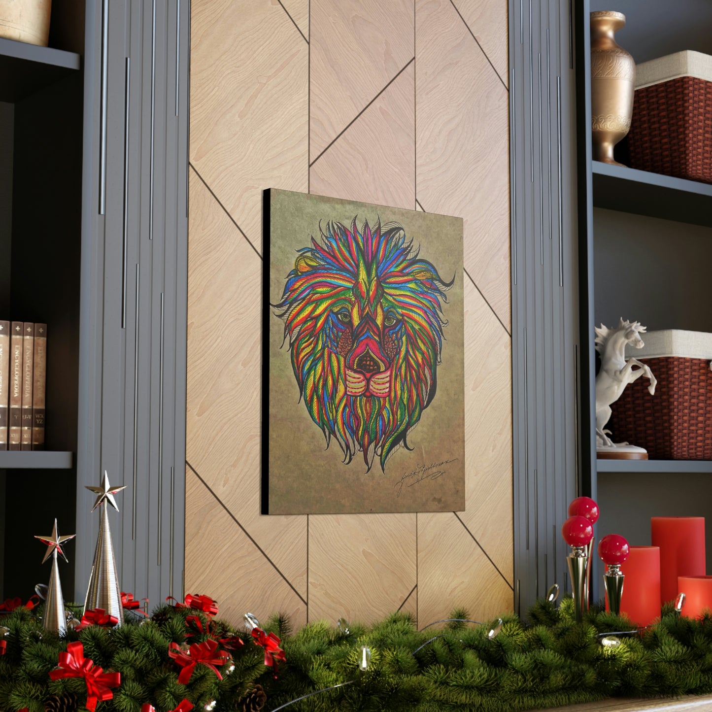 Colorful Lion Fashion, Abstract, Surreal, Friendship, Inspiration Wall Art