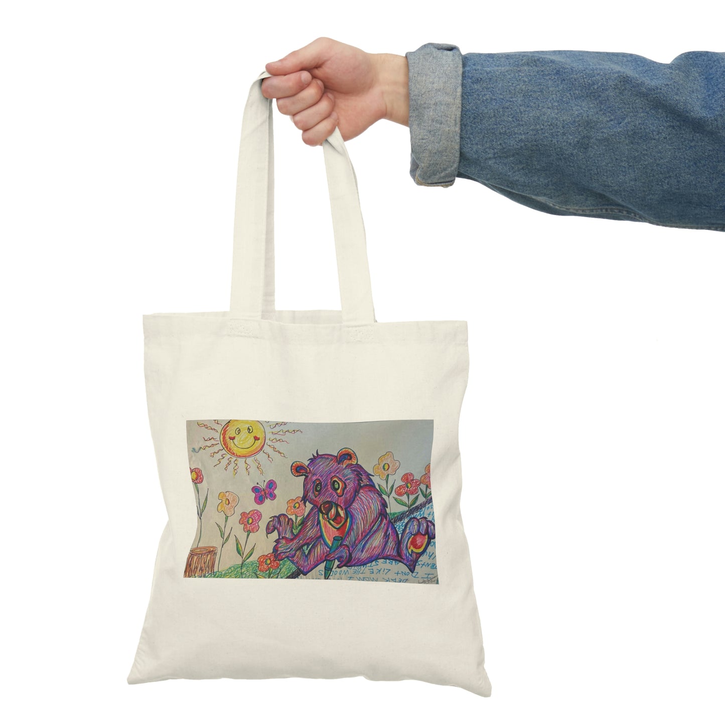 Abstract, Surreal Playful Bear Natural Tote Bag, Aesthetic Canvas Bag Shopping Bag, Birthday Gift Bag, Bridal Gift Tote Bag, Library Bag.