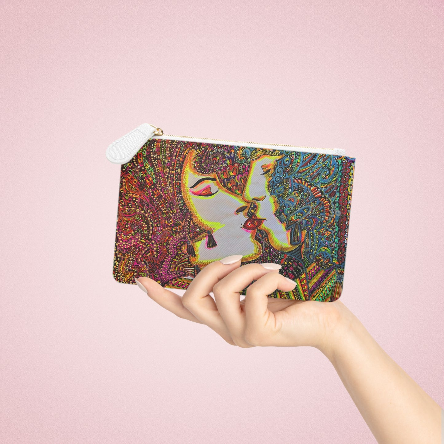 Abstract Surreal Romantic Kiss Mini Clutch Bag, Bridal Clutch Purse, Designer Party Clutch, Modern Evening Clutch, Wristlet Wallet for women, Evening Clutch Purse, gifts for her, gifts for bridesmaids, Bag, Bagging