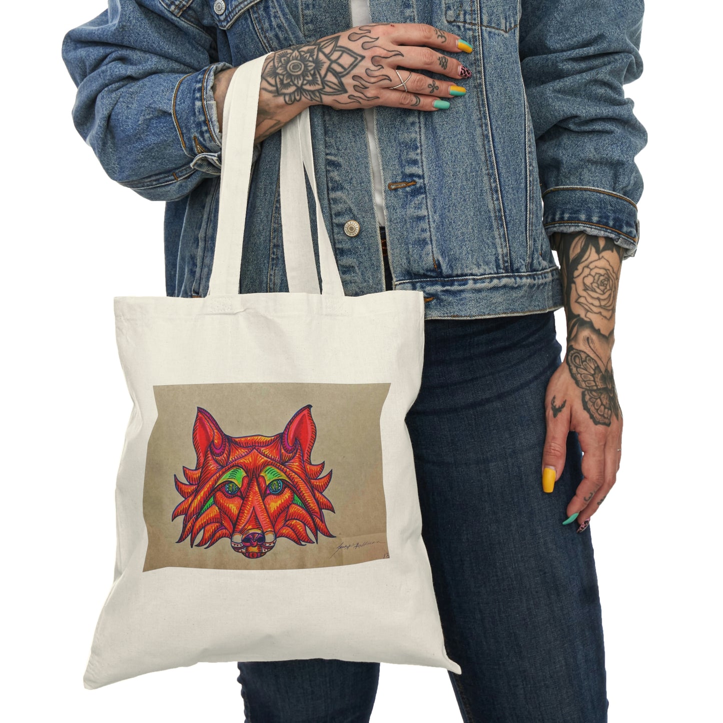 Abstract, Surreal Fox Natural Tote Bag, Aesthetic Canvas Bag Shopping Bag, Birthday Gift Bag, Bridal Gift Tote Bag, Library Bag.