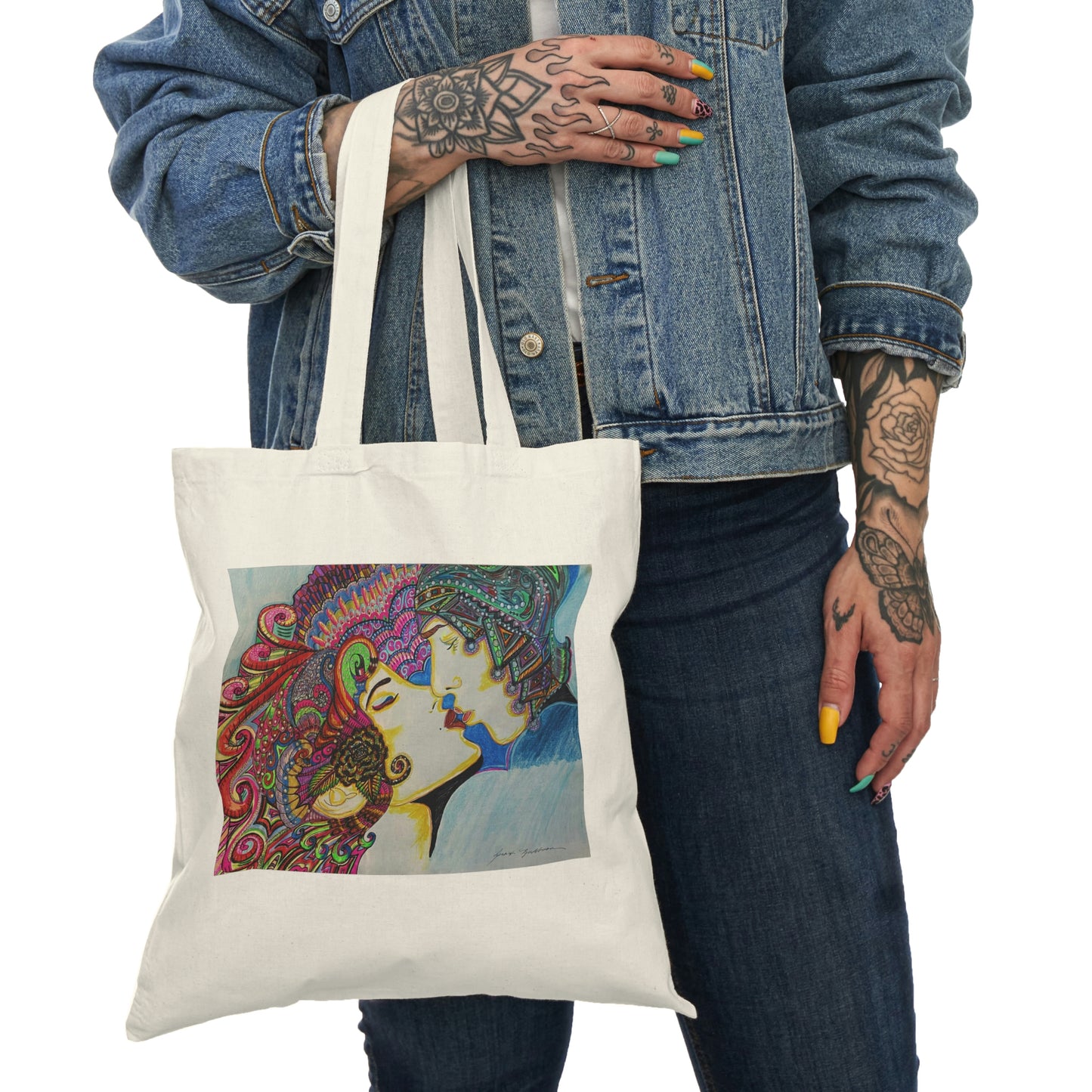 Abstract, Surreal Romance Natural Tote Bag, Aesthetic Canvas Bag Shopping Bag, Birthday Gift Bag, Bridal Gift Tote Bag, Library Bag.