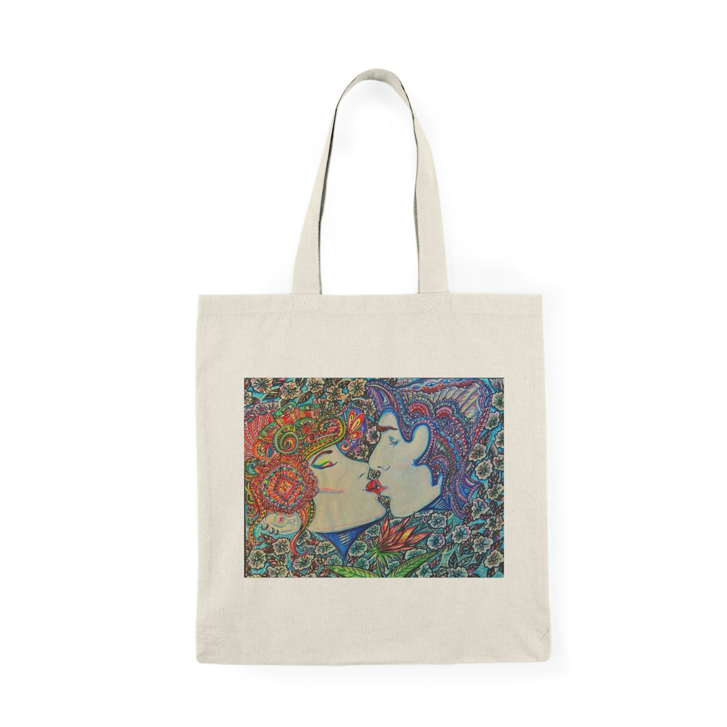 Abstract, Surreal, Romantic Kiss, Natural Tote Bag, Aesthetic Canvas Bag Shopping Bag, Birthday Gift Bag, Bridal Gift Tote Bag, Library Bag.