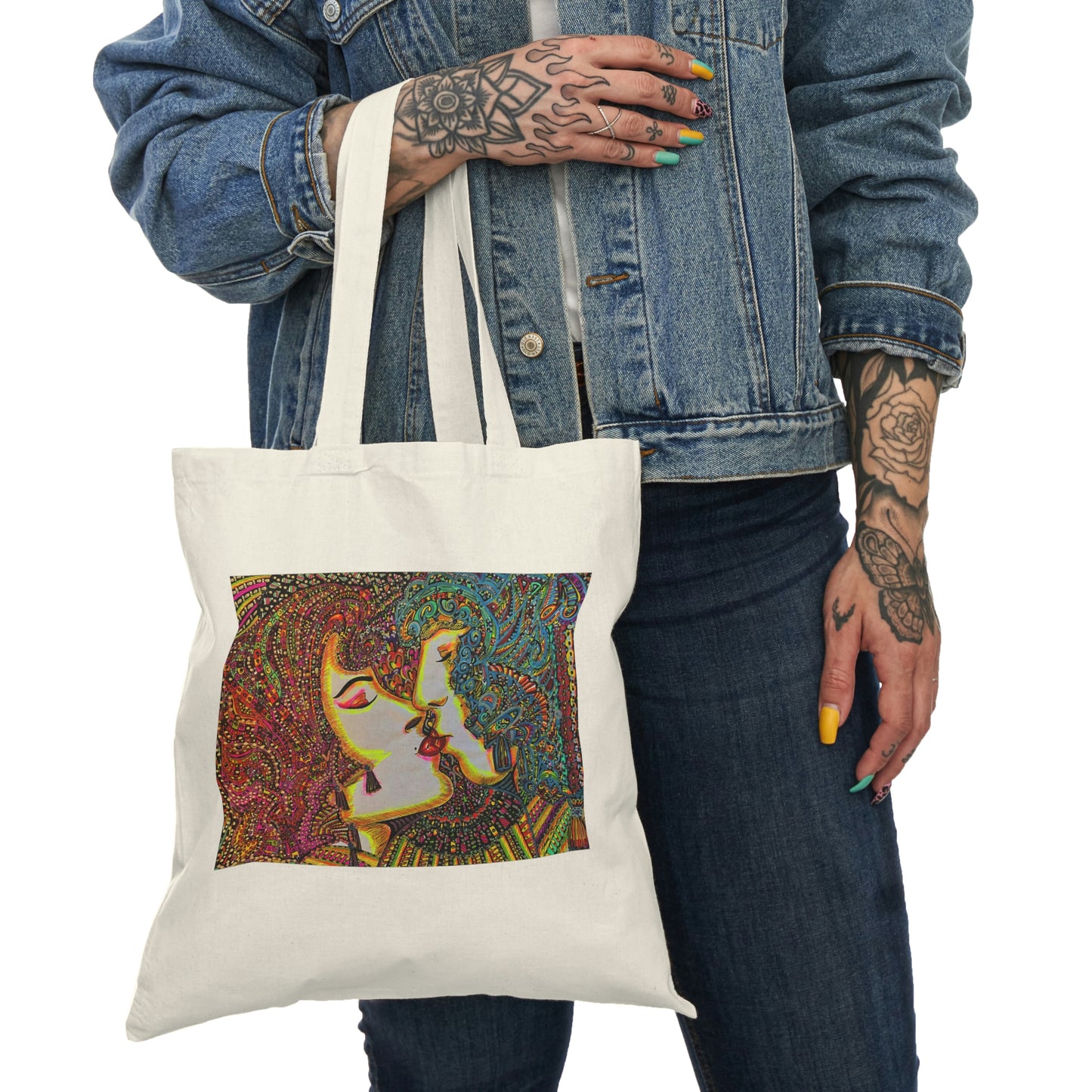 Abstract, Surreal Romantic Kiss Natural Tote Bag, Aesthetic Canvas Bag Shopping Bag, Birthday Gift Bag, Bridal Gift Tote Bag, Library Bag.