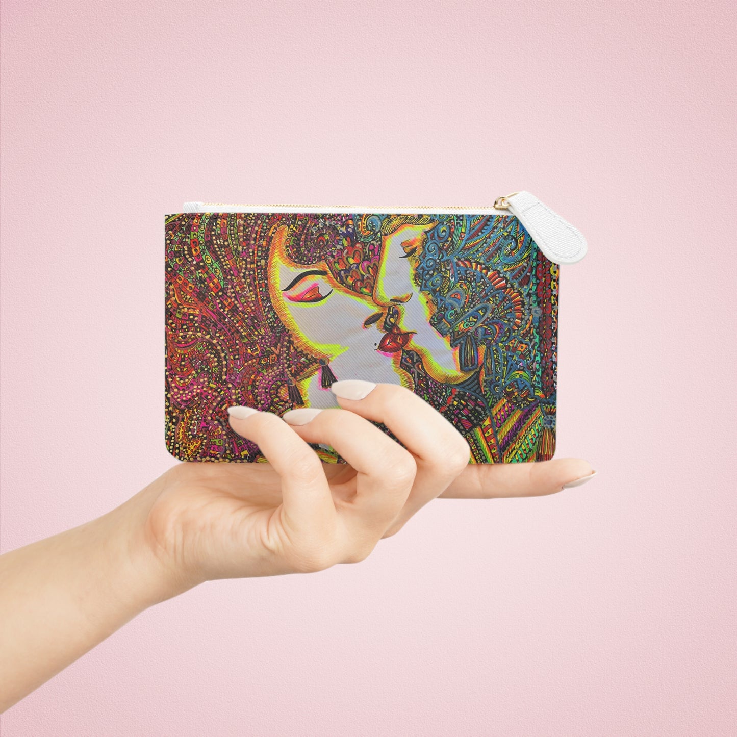 Abstract Surreal Romantic Kiss Mini Clutch Bag, Bridal Clutch Purse, Designer Party Clutch, Modern Evening Clutch, Wristlet Wallet for women, Evening Clutch Purse, gifts for her, gifts for bridesmaids, Bag, Bagging