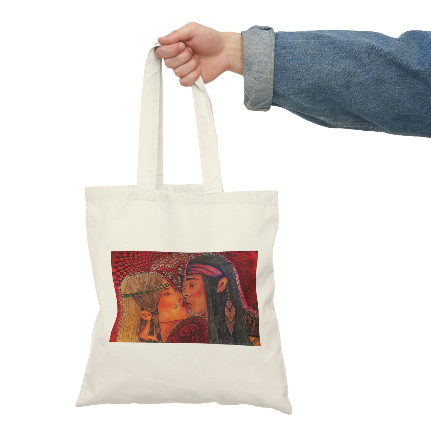 Abstract, Surreal, Romantic Kiss, Natural Tote Bag, Aesthetic Canvas Bag Shopping Bag, Birthday Gift Bag, Bridal Gift Tote Bag, Library Bag.