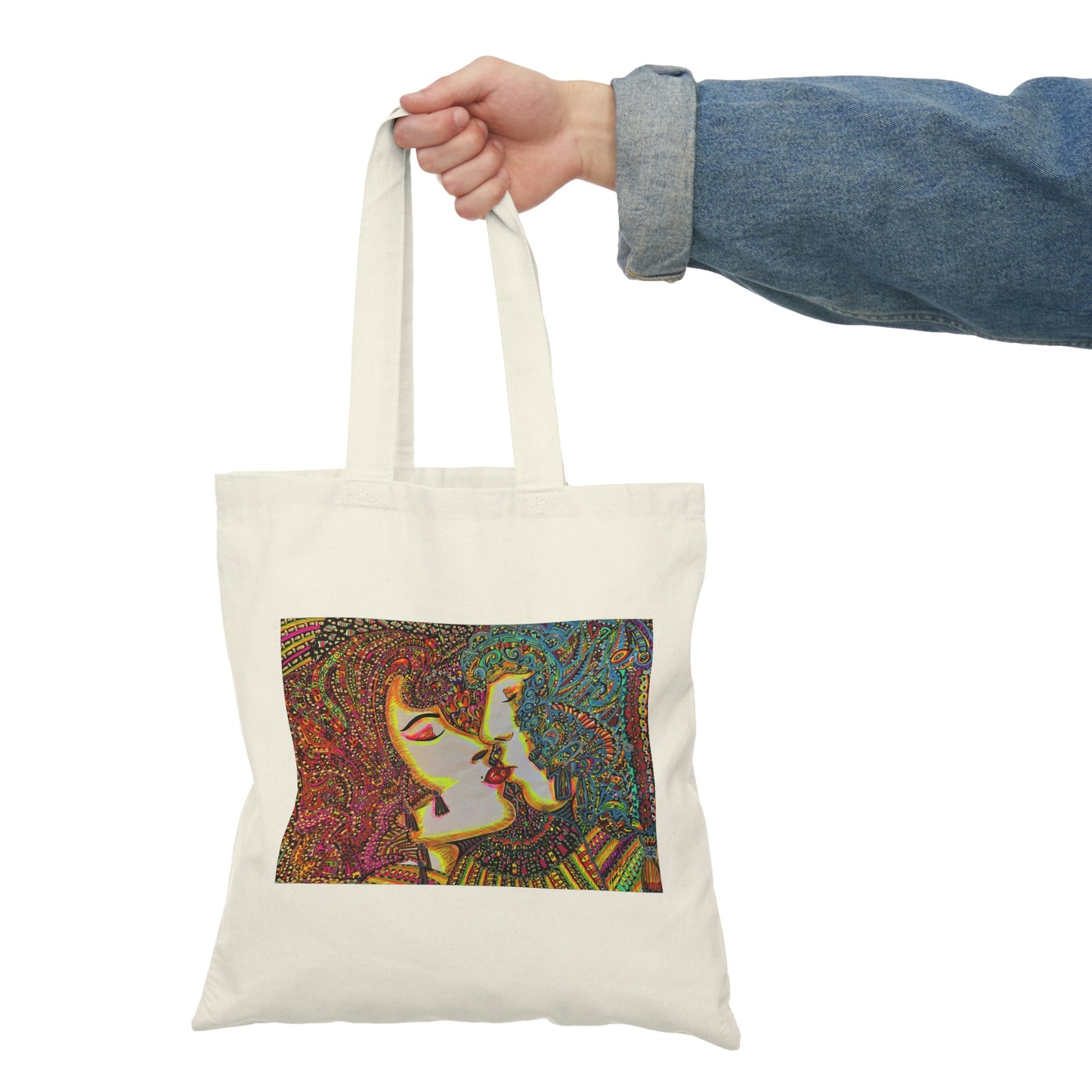 Abstract, Surreal Romantic Kiss Natural Tote Bag, Aesthetic Canvas Bag Shopping Bag, Birthday Gift Bag, Bridal Gift Tote Bag, Library Bag.
