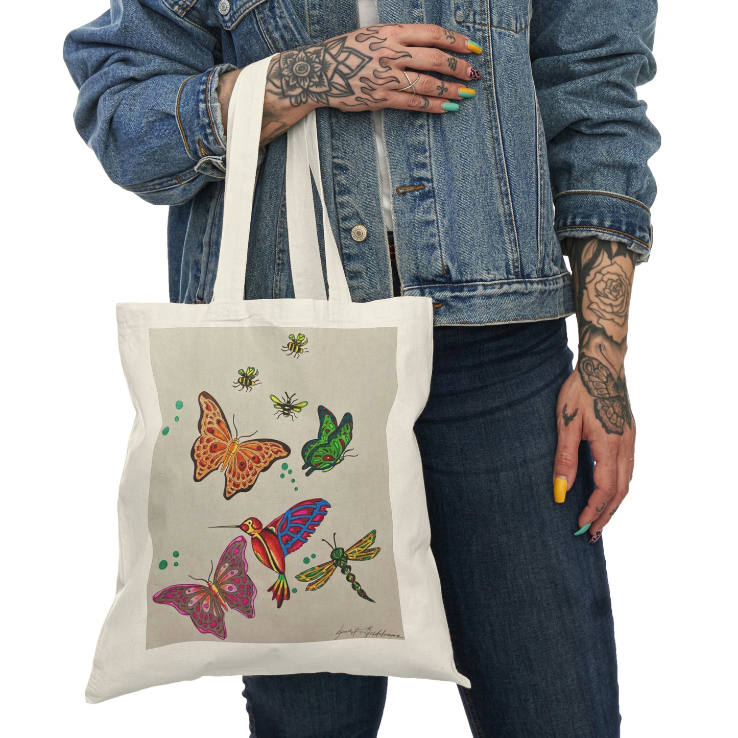 Abstract, Surreal Butter Fly and Humming Bird Natural Tote Bag, Aesthetic Canvas Bag Shopping Bag, Birthday Gift Bag, Bridal Gift Tote Bag, Library Bag.