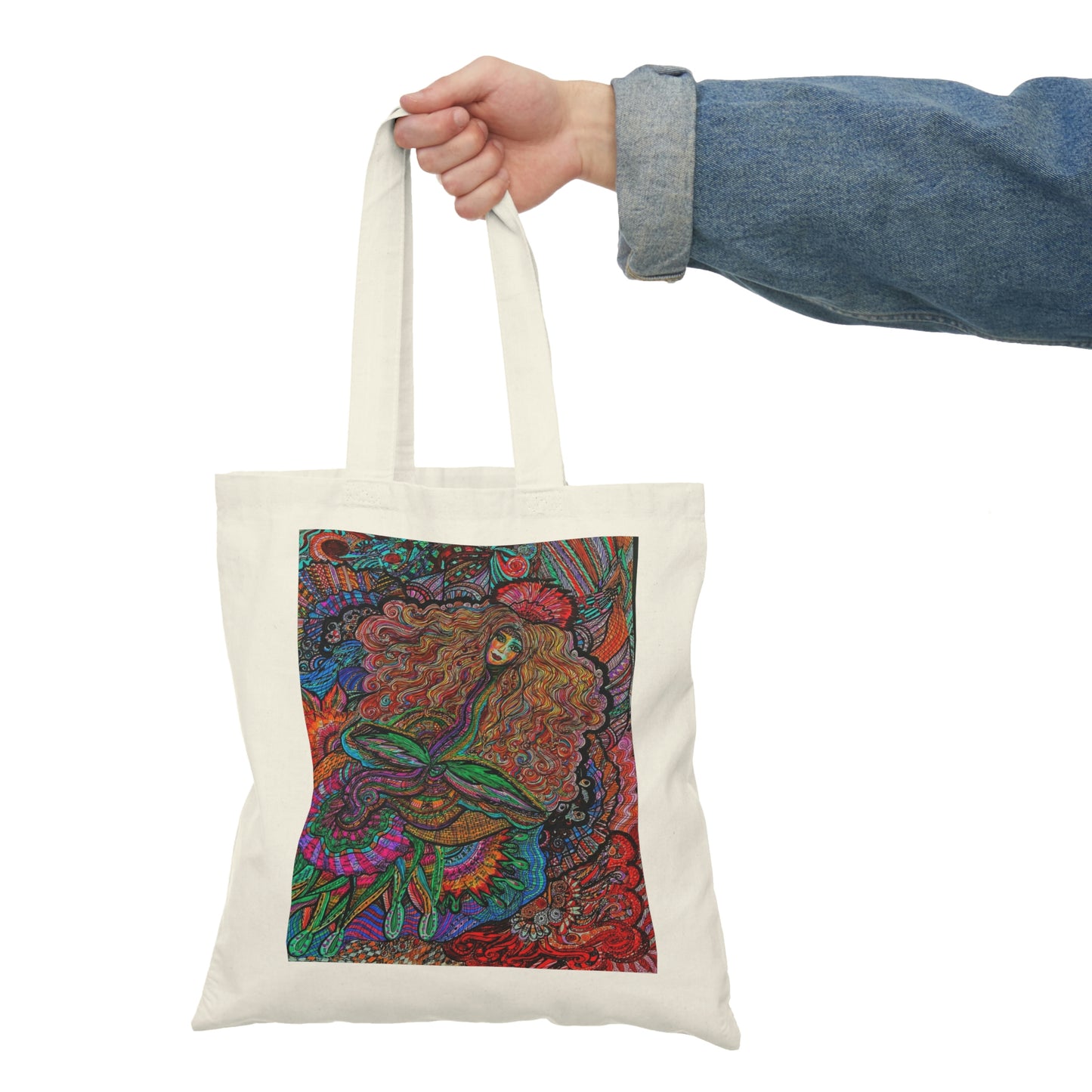 Abstract, Surreal Flower Spirit Natural Tote Bag, Aesthetic Canvas Bag Shopping Bag, Birthday Gift Bag, Bridal Gift Tote Bag, Library Bag.