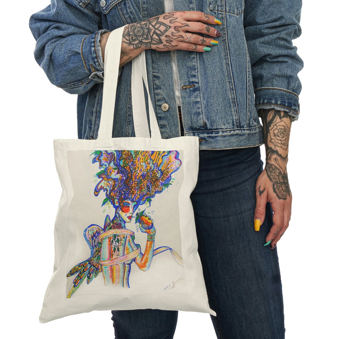 Abstract, Surreal Angel Natural Tote Bag, Aesthetic Canvas Bag Shopping Bag, Birthday Gift Bag, Bridal Gift Tote Bag, Library Bag.