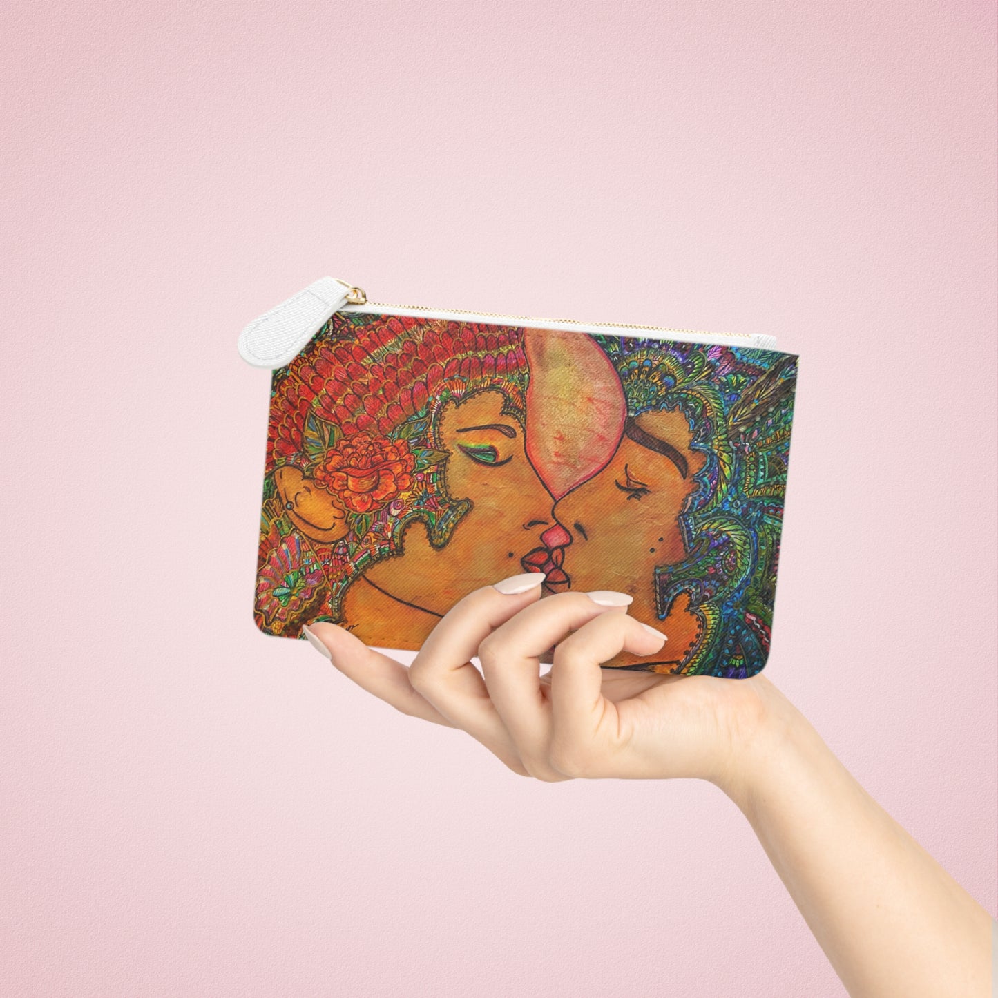 Abstract Surreal Romantic Kiss Mini Clutch Bag, Bridal Clutch Purse, Designer Party Clutch, Modern Evening Clutch, Wristlet Wallet for women, Evening Clutch Purse, gifts for her, gifts for bridesmaids, Bag, Bagging