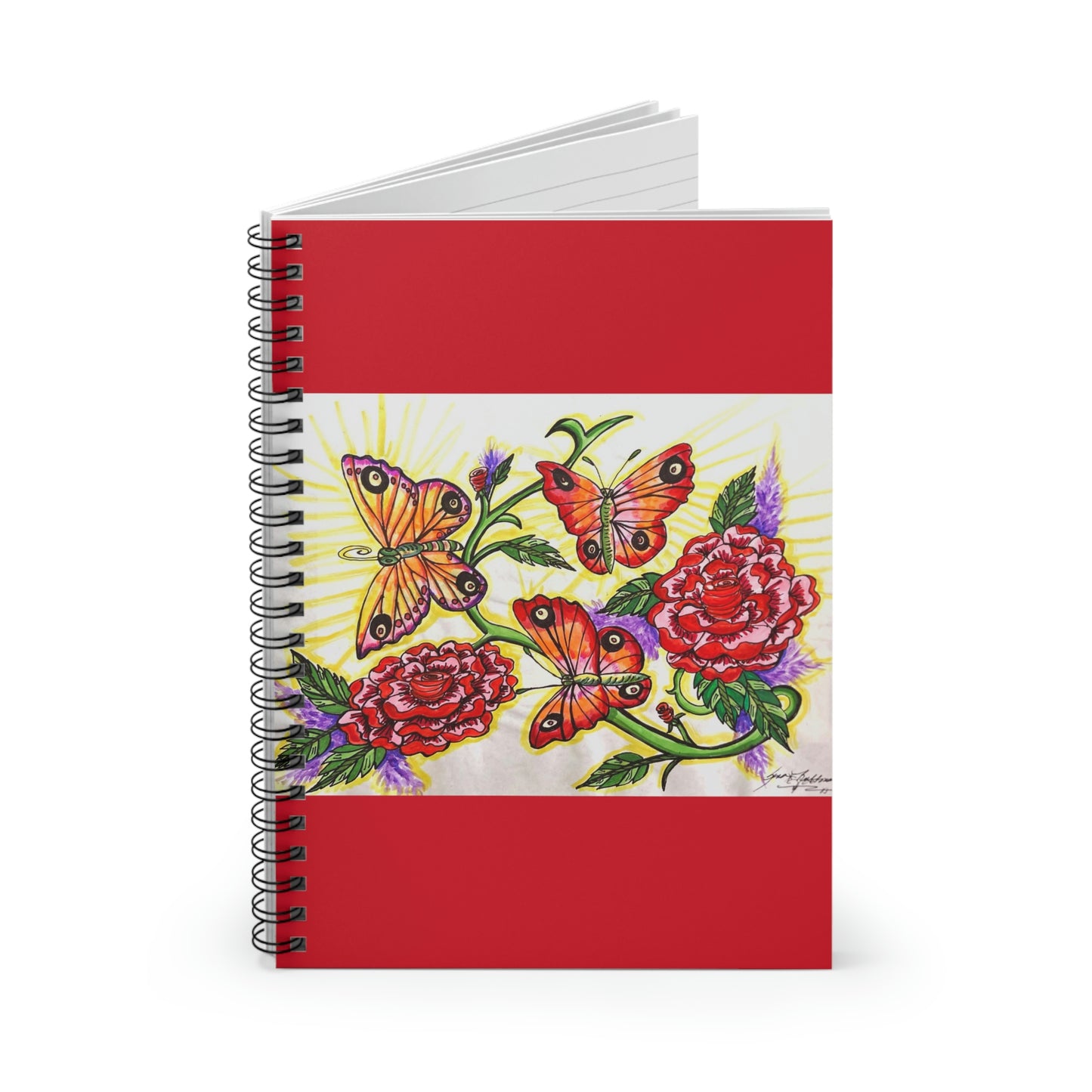 Abstract, Surreal Floral Butterfly Spiral Notebook - Ruled Line
