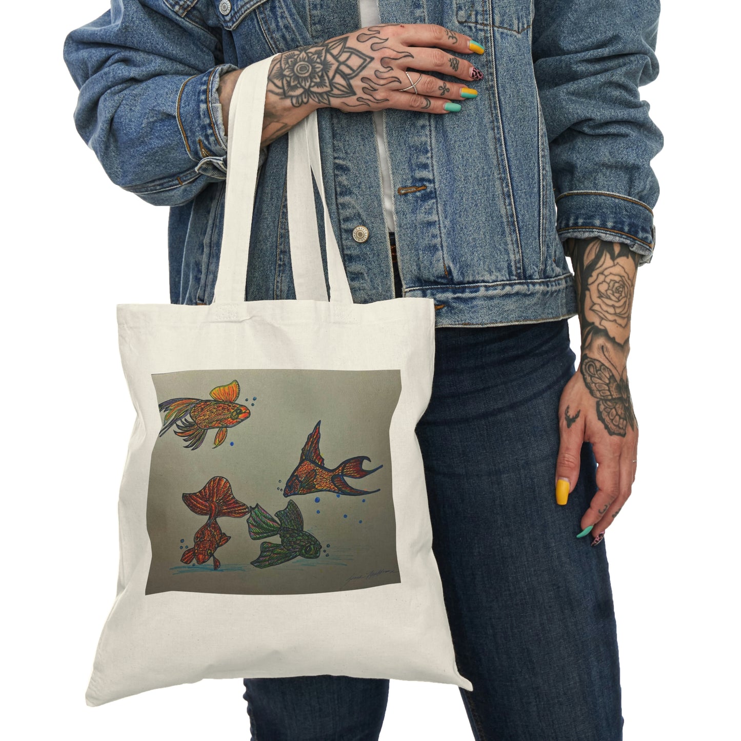 Abstract, Surreal Fish Natural Tote Bag, Aesthetic Canvas Bag Shopping Bag, Birthday Gift Bag, Bridal Gift Tote Bag, Library Bag.