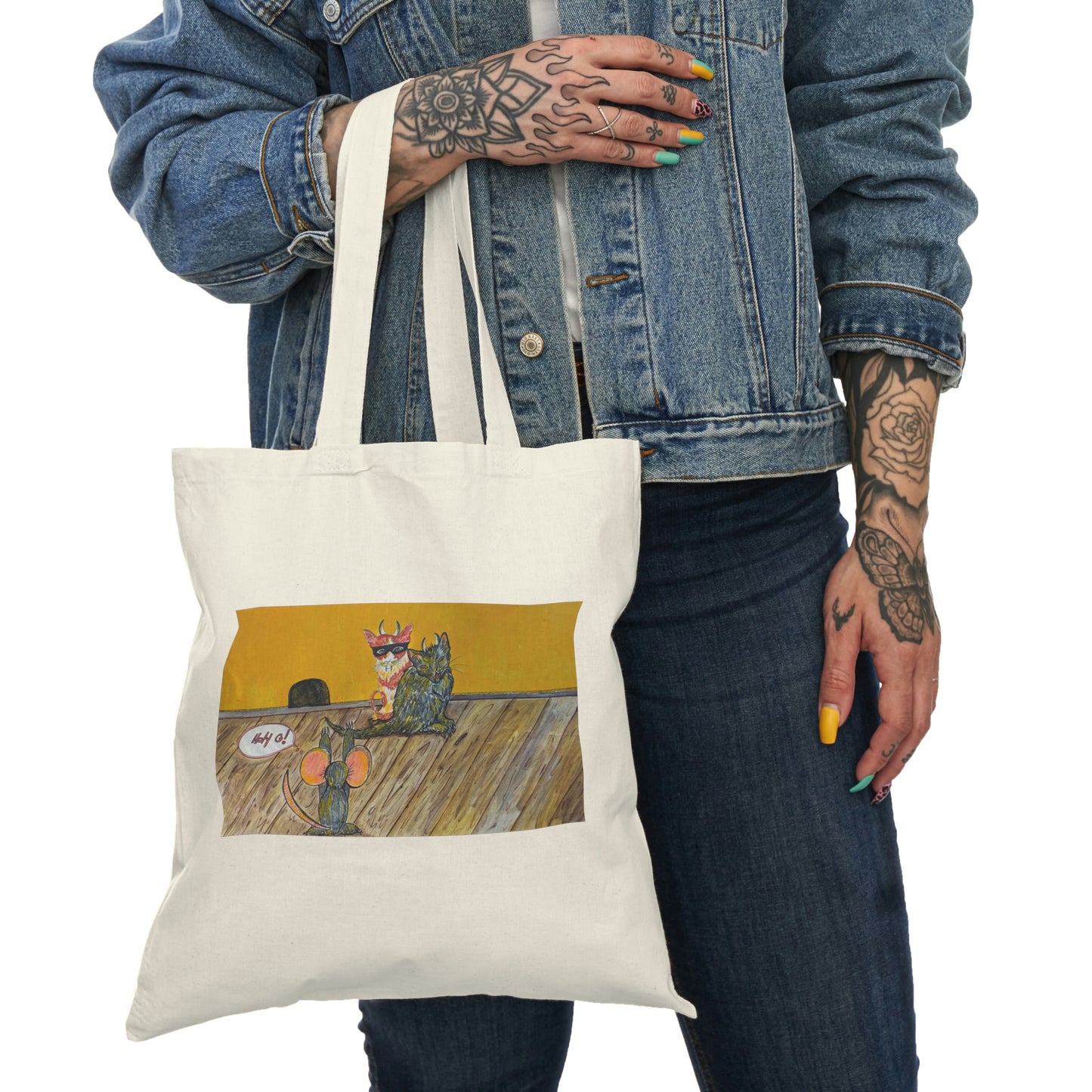 Abstract, Surreal Cat Attack, Natural Tote Bag, Aesthetic Canvas Bag Shopping Bag, Birthday Gift Bag, Bridal Gift Tote Bag, Library Bag.