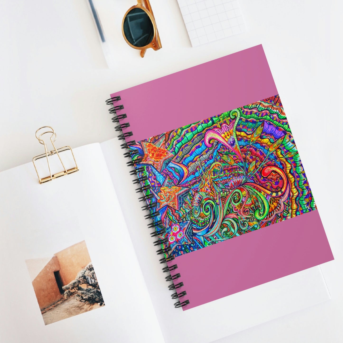Abstract, Surreal Floral Star Spiral Notebook - Ruled Line
