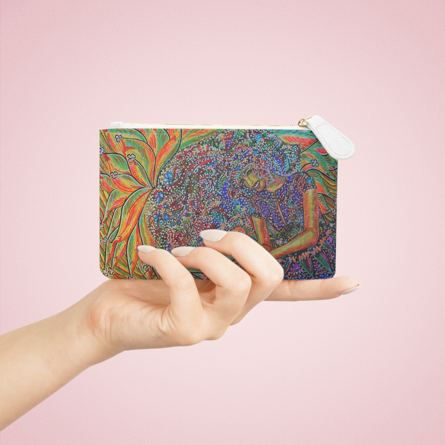 Abstract Surreal Golden Girl Mini Clutch Bag, Bridal Clutch Purse, Designer Party Clutch, Modern Evening Clutch, Wristlet Wallet for women, Evening Clutch Purse, gifts for her, gifts for bridesmaids, Bag, Bagging