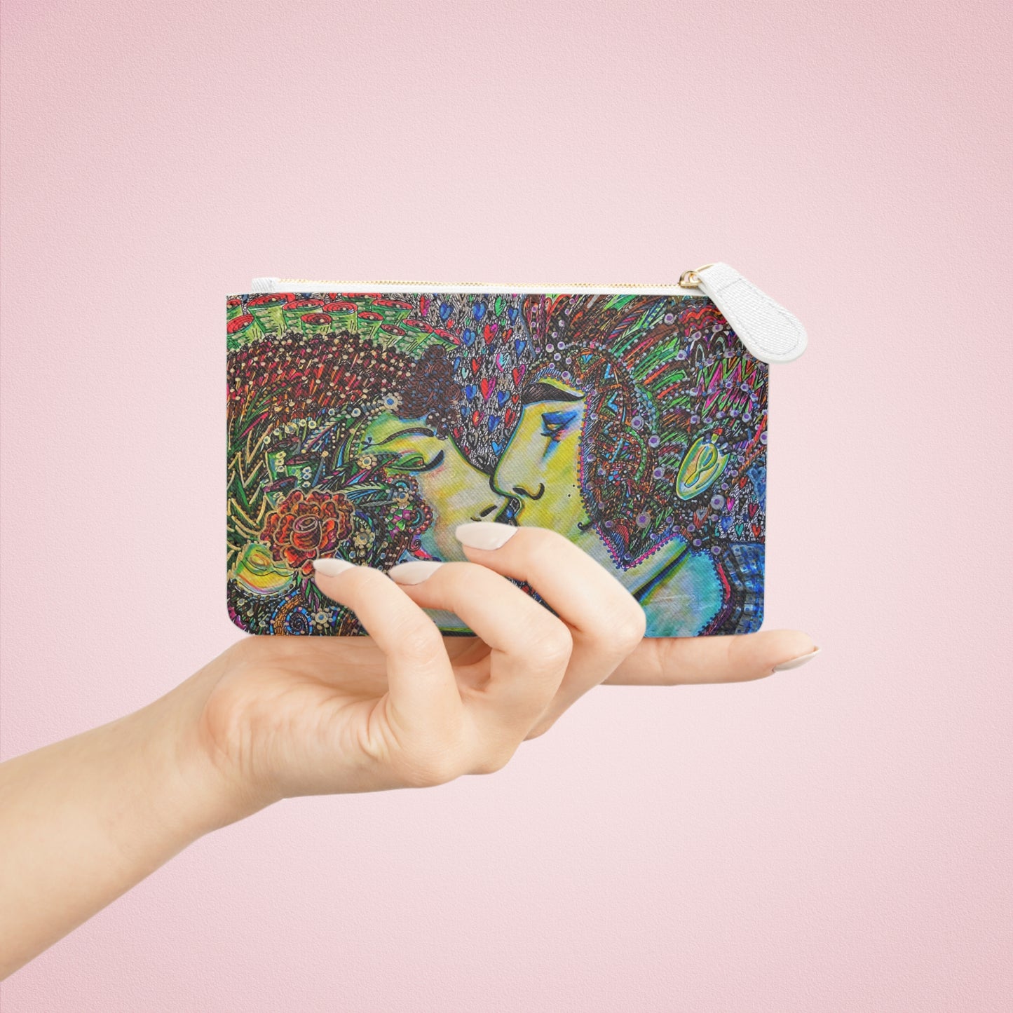 Abstract Surreal Romantic Kiss Mini Clutch Bag, Bridal Clutch Purse, Designer Party Clutch, Modern Evening Clutch, Wristlet Wallet for women, Evening Clutch Purse, gifts for her, gifts for bridesmaids, Bag, Bagging