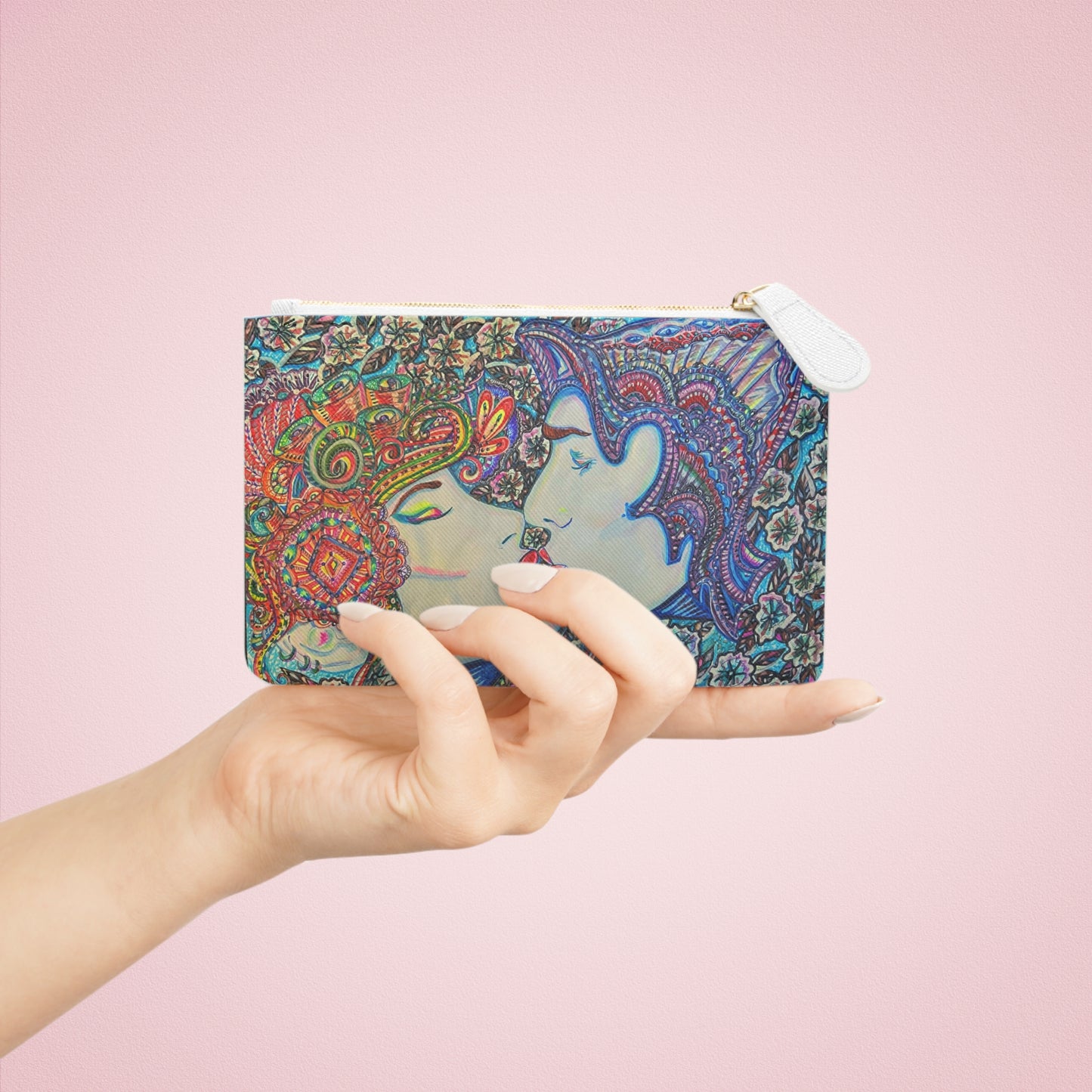 Abstract Surreal Romantic Kiss Mini Clutch Bag, Bridal Clutch Purse, Designer Party Clutch, Modern Evening Clutch, Wristlet Wallet for women, Evening Clutch Purse, gifts for her, gifts for bridesmaids, Bag, Bagging