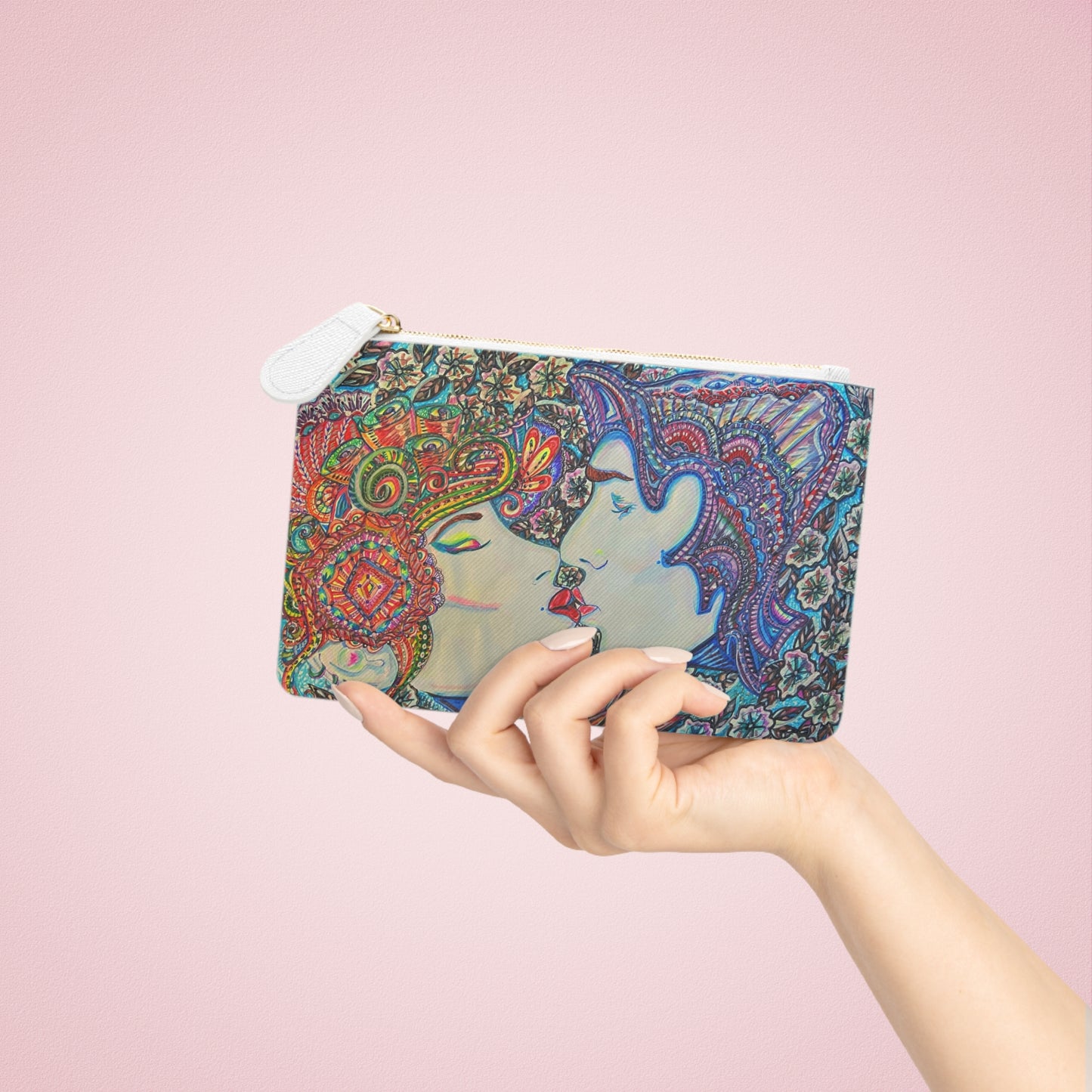 Abstract Surreal Romantic Kiss Mini Clutch Bag, Bridal Clutch Purse, Designer Party Clutch, Modern Evening Clutch, Wristlet Wallet for women, Evening Clutch Purse, gifts for her, gifts for bridesmaids, Bag, Bagging