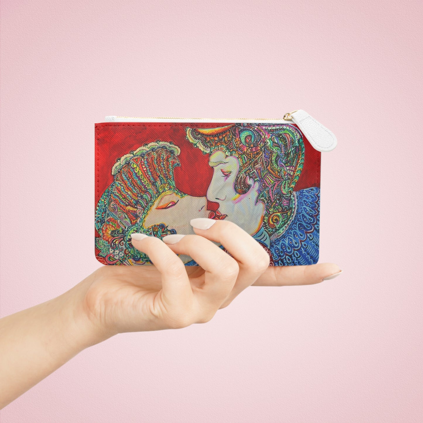 Abstract Surreal Romantic Kiss Mini Clutch Bag, Bridal Clutch Purse, Designer Party Clutch, Modern Evening Clutch, Wristlet Wallet for women, Evening Clutch Purse, gifts for her, gifts for bridesmaids, Bag, Bagging