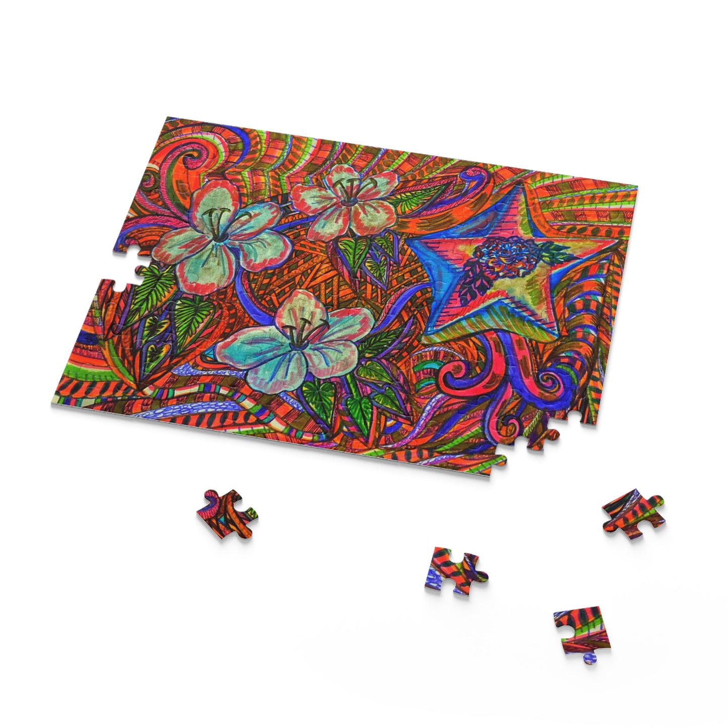 Abstract Surreal Floral Star Puzzle (120, 252, 500-Piece)JigSaw Puzzle, Birthday Gift, Gifts For Bridesmaids