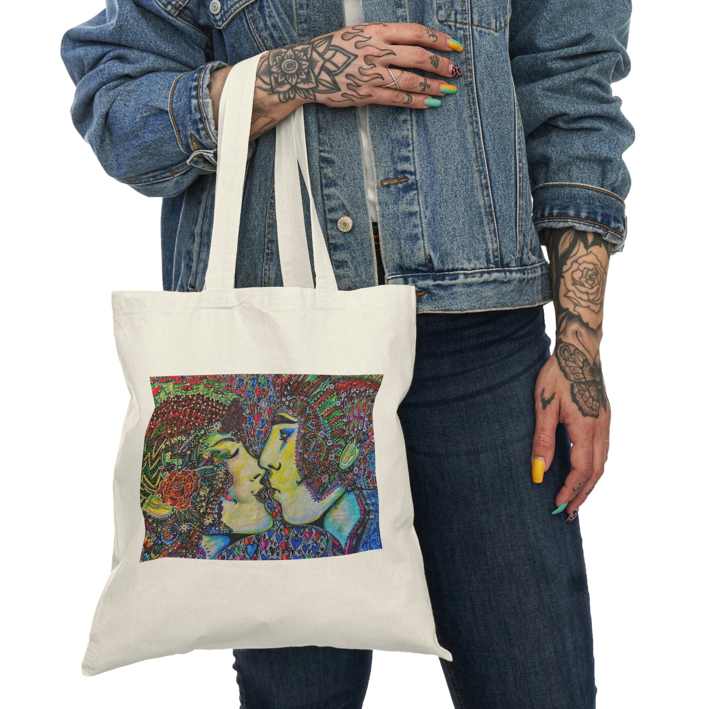 Abstract, Surreal, Romantic Kiss, Natural Tote Bag, Aesthetic Canvas Bag Shopping Bag, Birthday Gift Bag, Bridal Gift Tote Bag, Library Bag.
