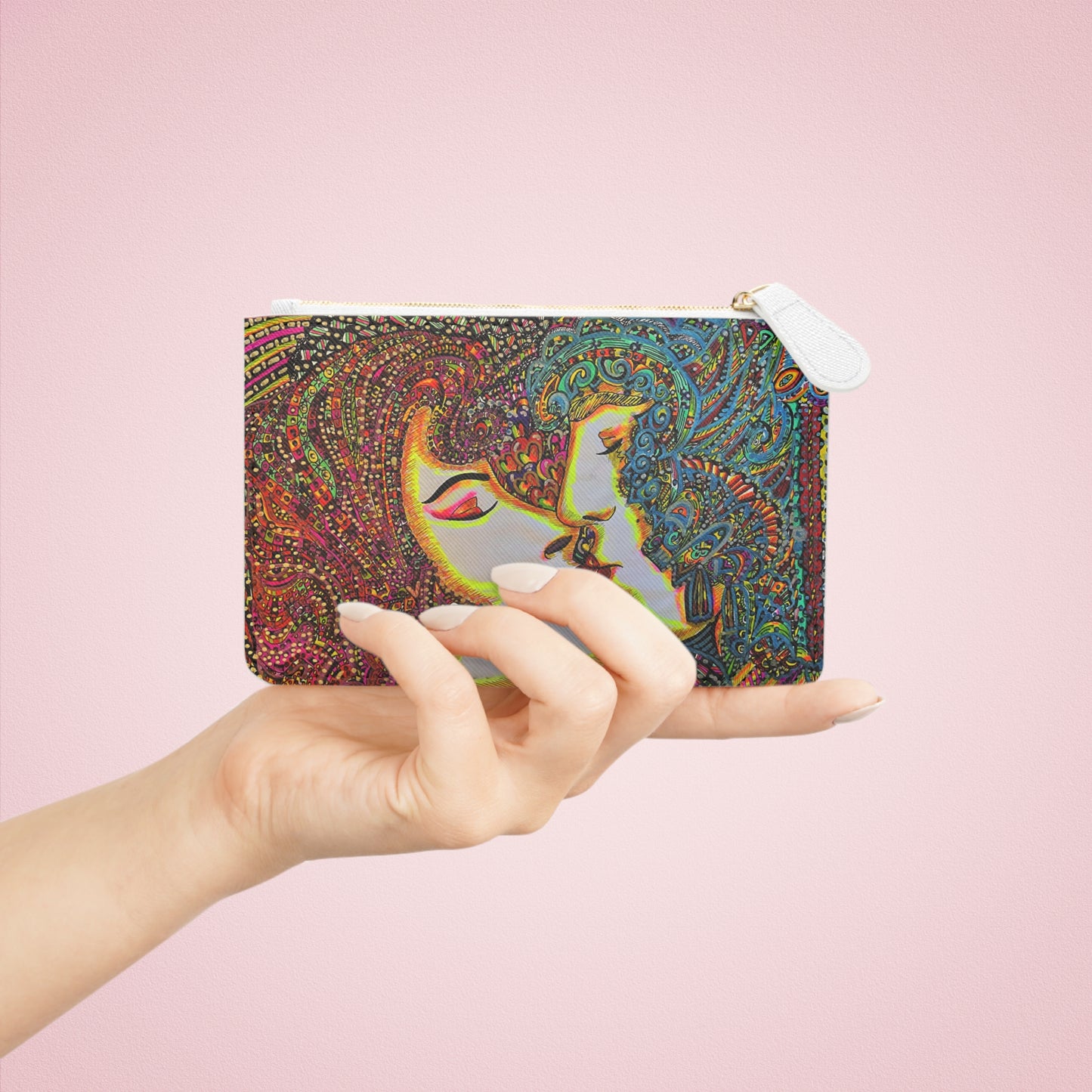 Abstract Surreal Romantic Kiss Mini Clutch Bag, Bridal Clutch Purse, Designer Party Clutch, Modern Evening Clutch, Wristlet Wallet for women, Evening Clutch Purse, gifts for her, gifts for bridesmaids, Bag, Bagging