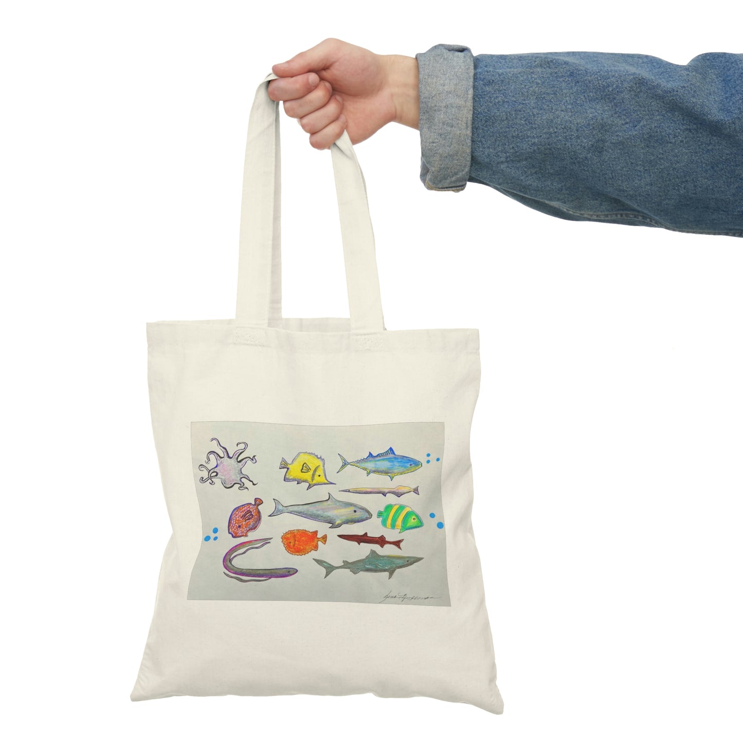 Abstract, Surreal Marine Life Natural Tote Bag, Aesthetic Canvas Bag Shopping Bag, Birthday Gift Bag, Bridal Gift Tote Bag, Library Bag.