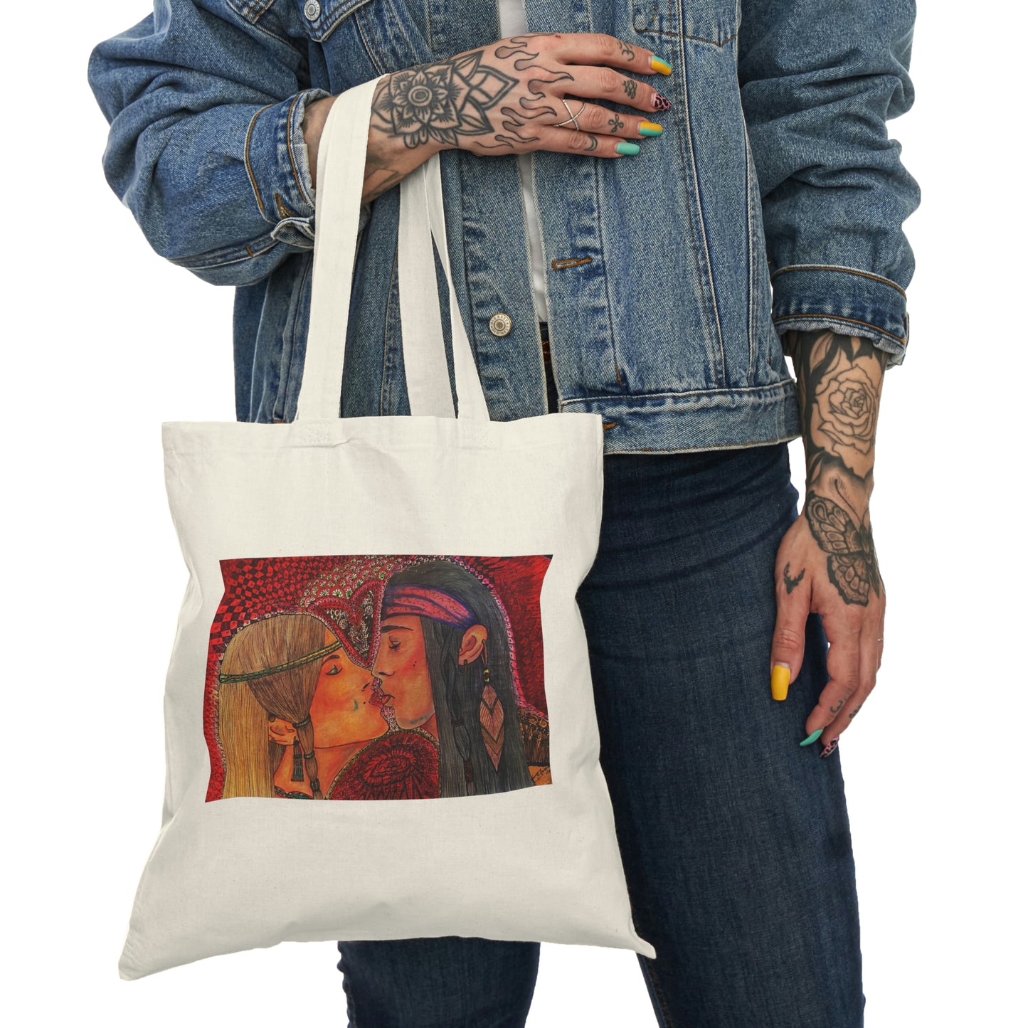 Abstract, Surreal, Romantic Kiss, Natural Tote Bag, Aesthetic Canvas Bag Shopping Bag, Birthday Gift Bag, Bridal Gift Tote Bag, Library Bag.