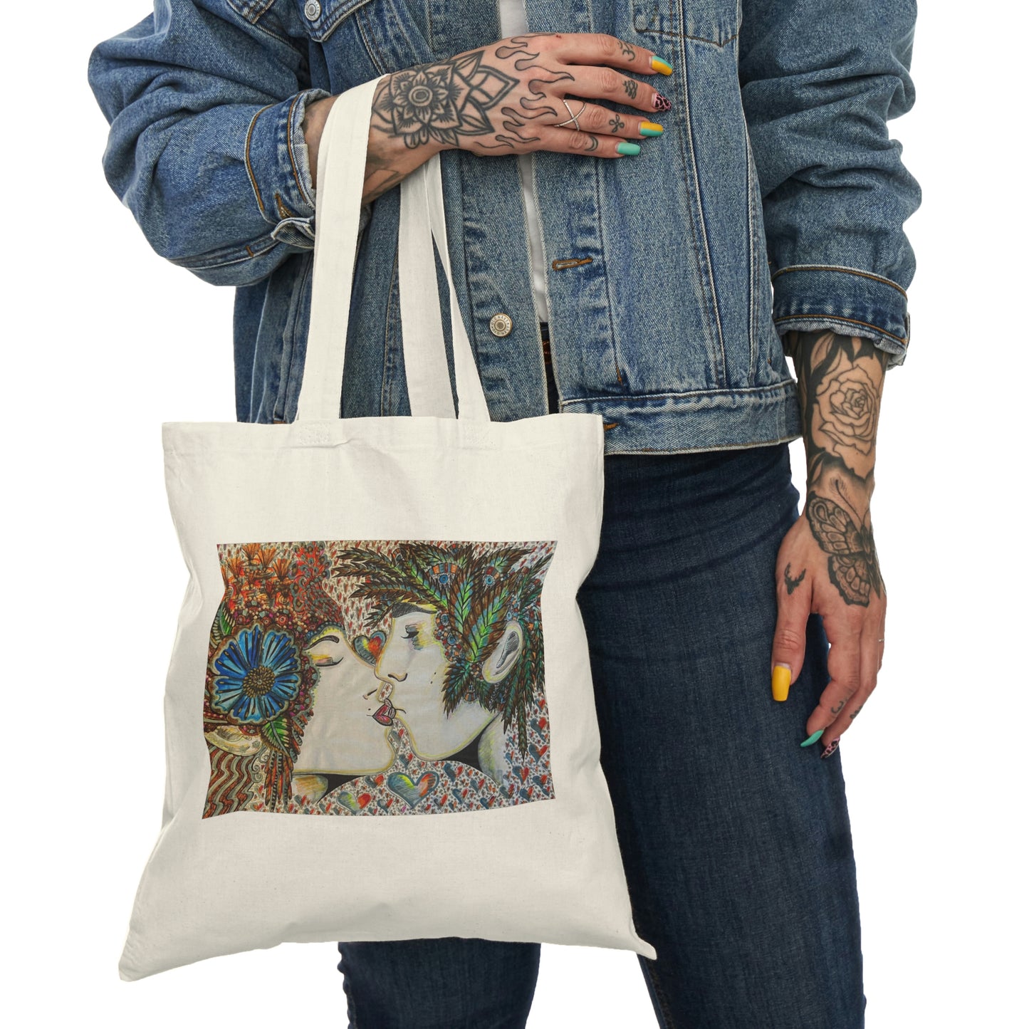 Abstract, Surreal Romantic Kiss Natural Tote Bag, Aesthetic Canvas Bag Shopping Bag, Birthday Gift Bag, Bridal Gift Tote Bag, Library Bag.