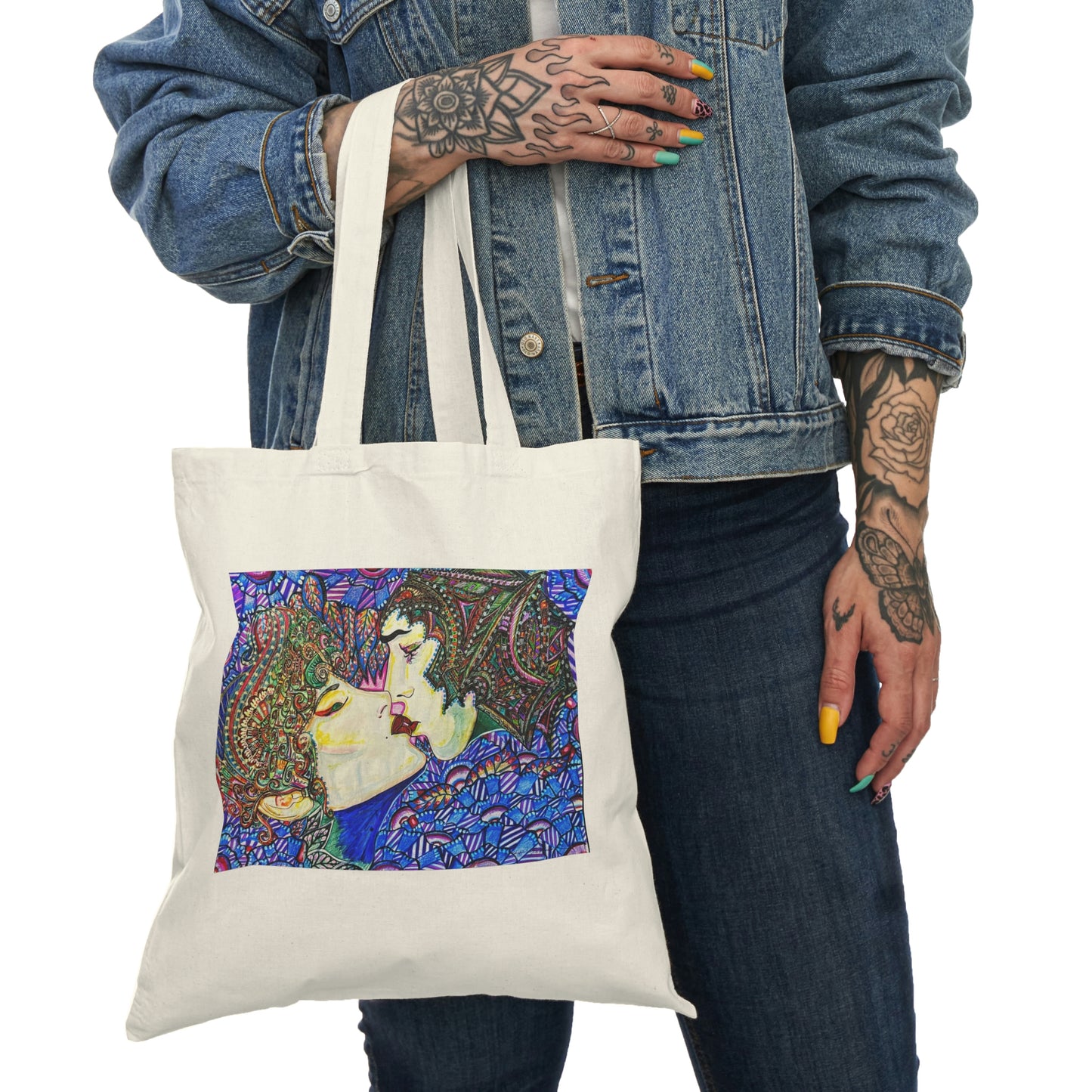 Abstract, Surreal Romance Natural Tote Bag, Aesthetic Canvas Bag Shopping Bag, Birthday Gift Bag, Bridal Gift Tote Bag, Library Bag.