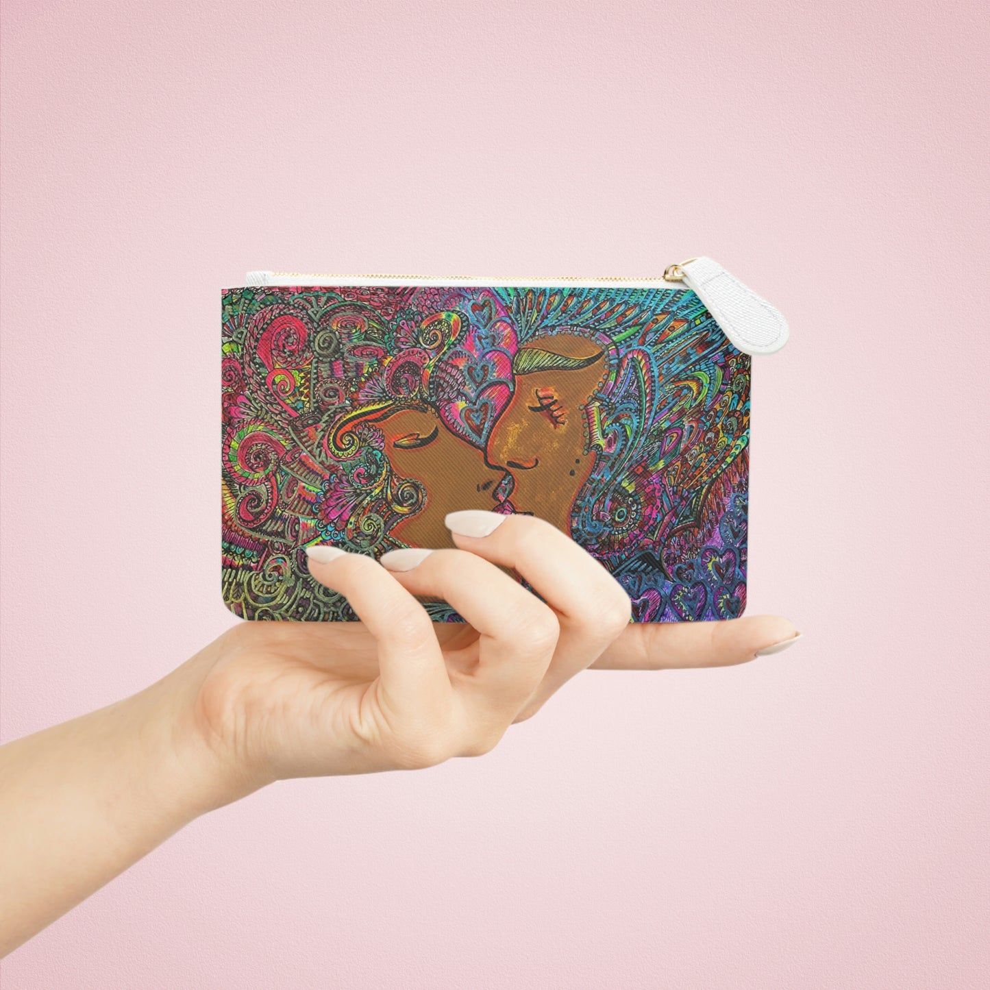 Abstract Surreal Romantic Kiss Mini Clutch Bag, Bridal Clutch Purse, Designer Party Clutch, Modern Evening Clutch, Wristlet Wallet for women, Evening Clutch Purse, gifts for her, gifts for bridesmaids, Bag, Bagging