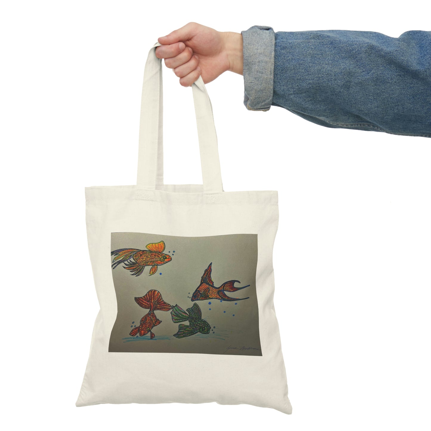 Abstract, Surreal Fish Natural Tote Bag, Aesthetic Canvas Bag Shopping Bag, Birthday Gift Bag, Bridal Gift Tote Bag, Library Bag.