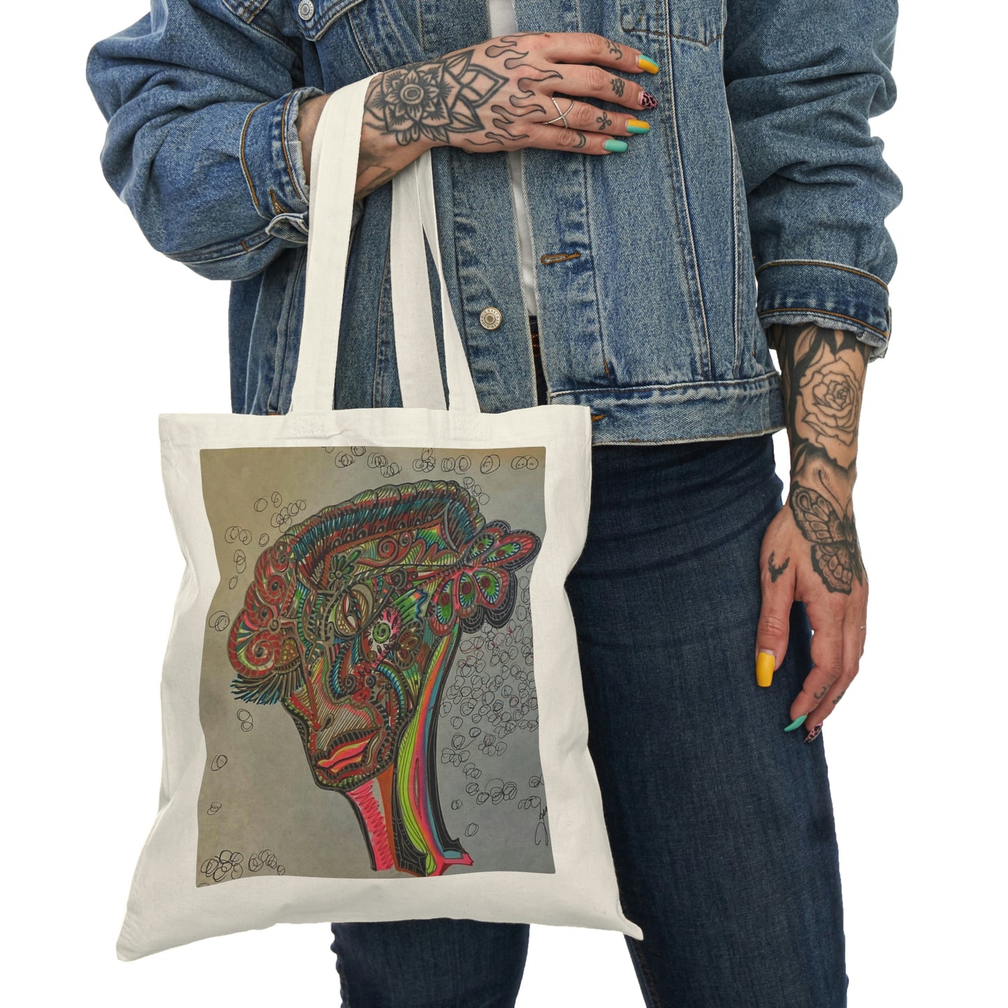 Abstract, Surreal Alien Natural Tote Bag, Aesthetic Canvas Bag Shopping Bag, Birthday Gift Bag, Bridal Gift Tote Bag, Library Bag.