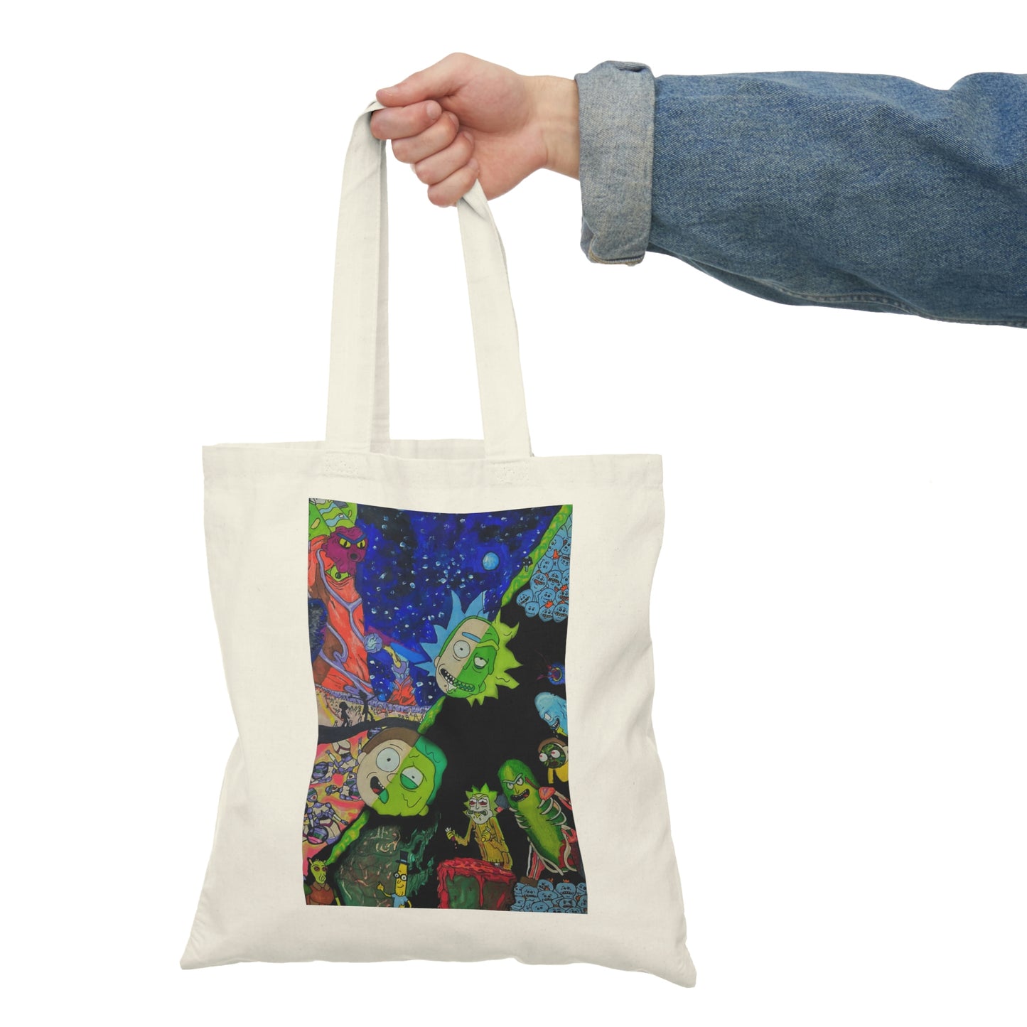 Abstract, Surreal Rick and Morty Natural Tote Bag, Aesthetic Canvas Bag Shopping Bag, Birthday Gift Bag, Bridal Gift Tote Bag, Library Bag.