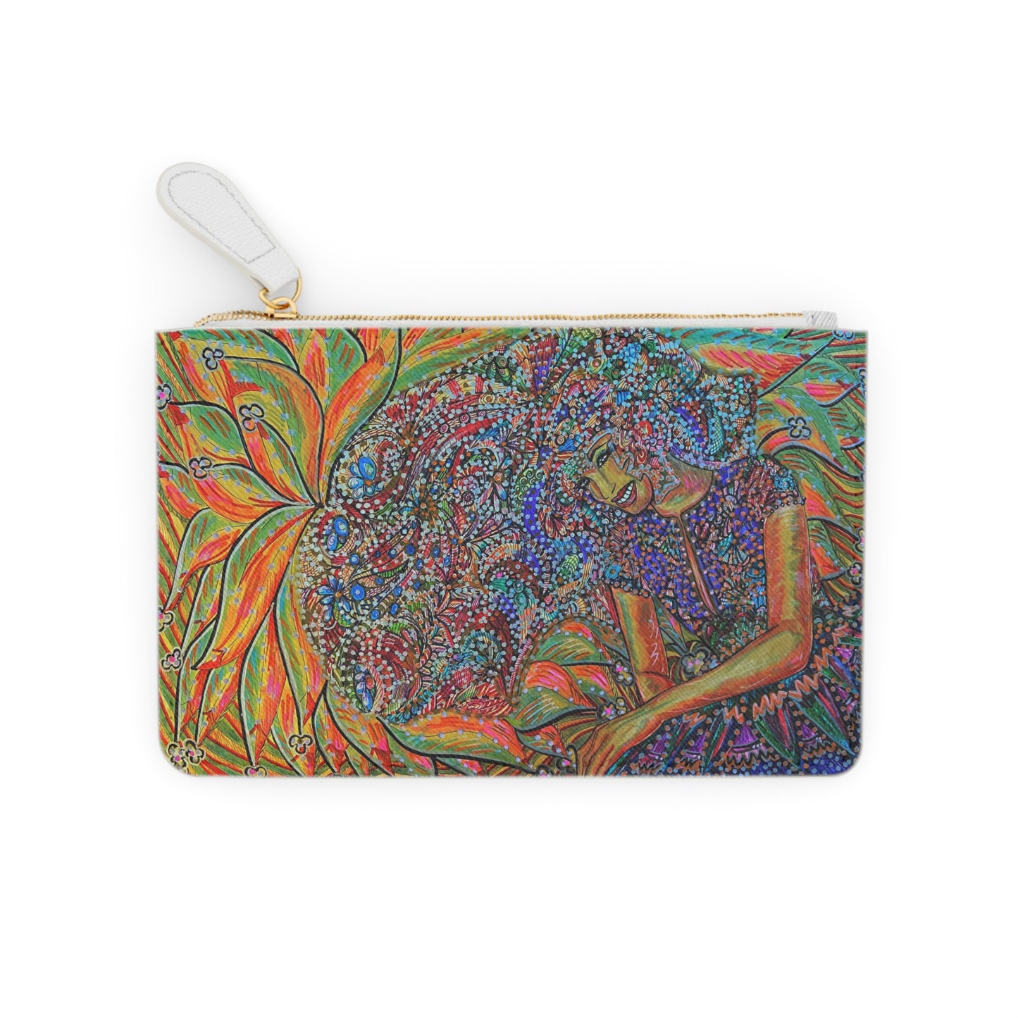 Abstract Surreal Golden Girl Mini Clutch Bag, Bridal Clutch Purse, Designer Party Clutch, Modern Evening Clutch, Wristlet Wallet for women, Evening Clutch Purse, gifts for her, gifts for bridesmaids, Bag, Bagging