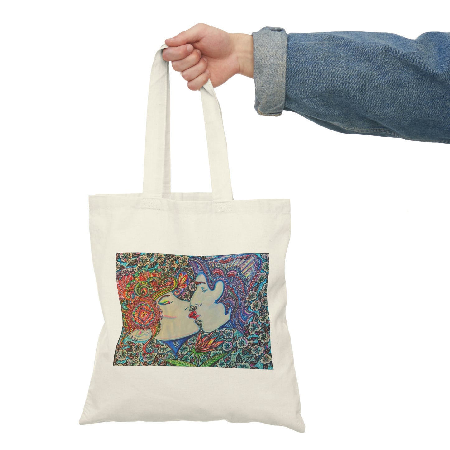 Abstract, Surreal, Romantic Kiss, Natural Tote Bag, Aesthetic Canvas Bag Shopping Bag, Birthday Gift Bag, Bridal Gift Tote Bag, Library Bag.