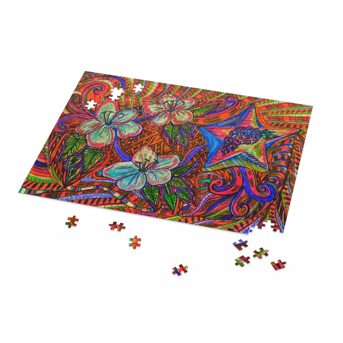 Abstract Surreal Floral Star Puzzle (120, 252, 500-Piece)JigSaw Puzzle, Birthday Gift, Gifts For Bridesmaids