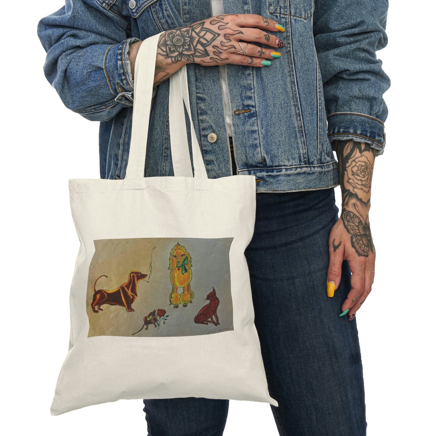 Abstract, Surreal Dog Natural Tote Bag, Aesthetic Canvas Bag Shopping Bag, Birthday Gift Bag, Bridal Gift Tote Bag, Library Bag.