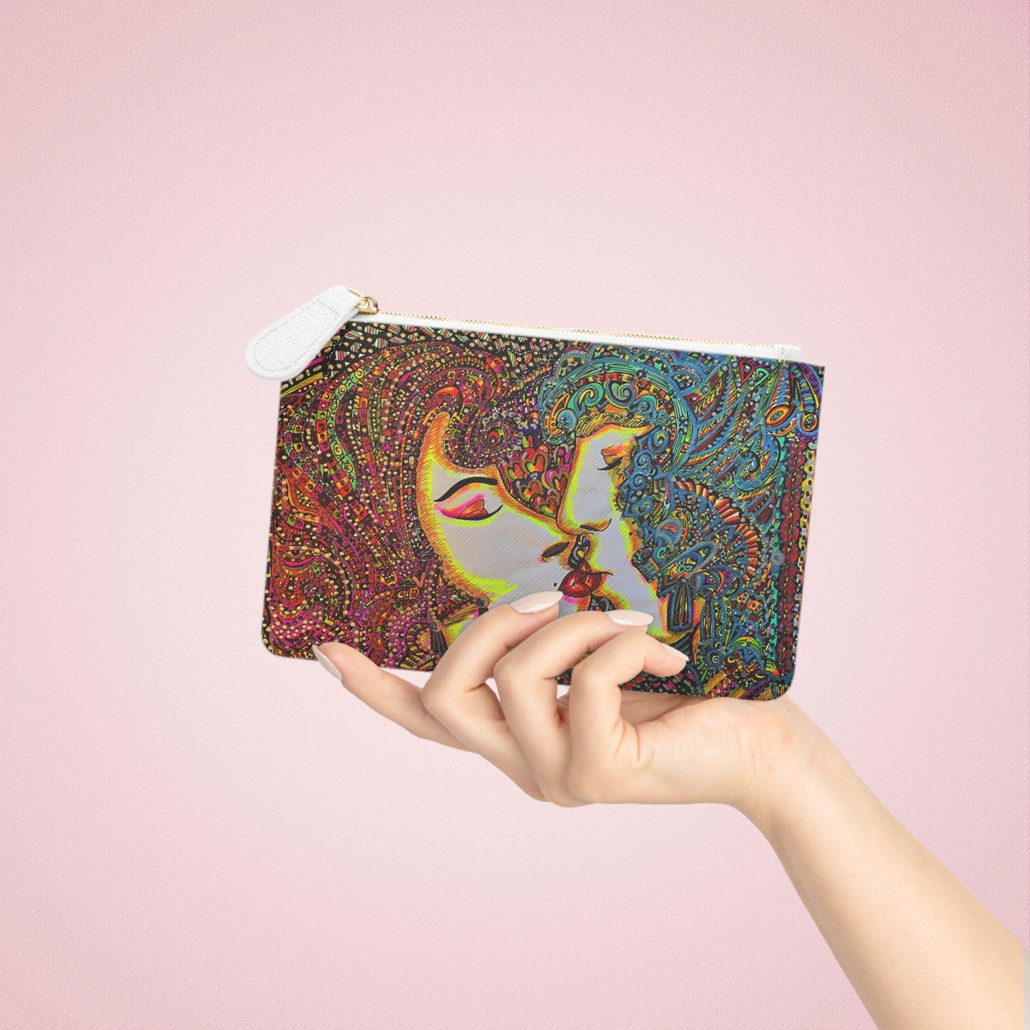 Abstract Surreal Romantic Kiss Mini Clutch Bag, Bridal Clutch Purse, Designer Party Clutch, Modern Evening Clutch, Wristlet Wallet for women, Evening Clutch Purse, gifts for her, gifts for bridesmaids, Bag, Bagging