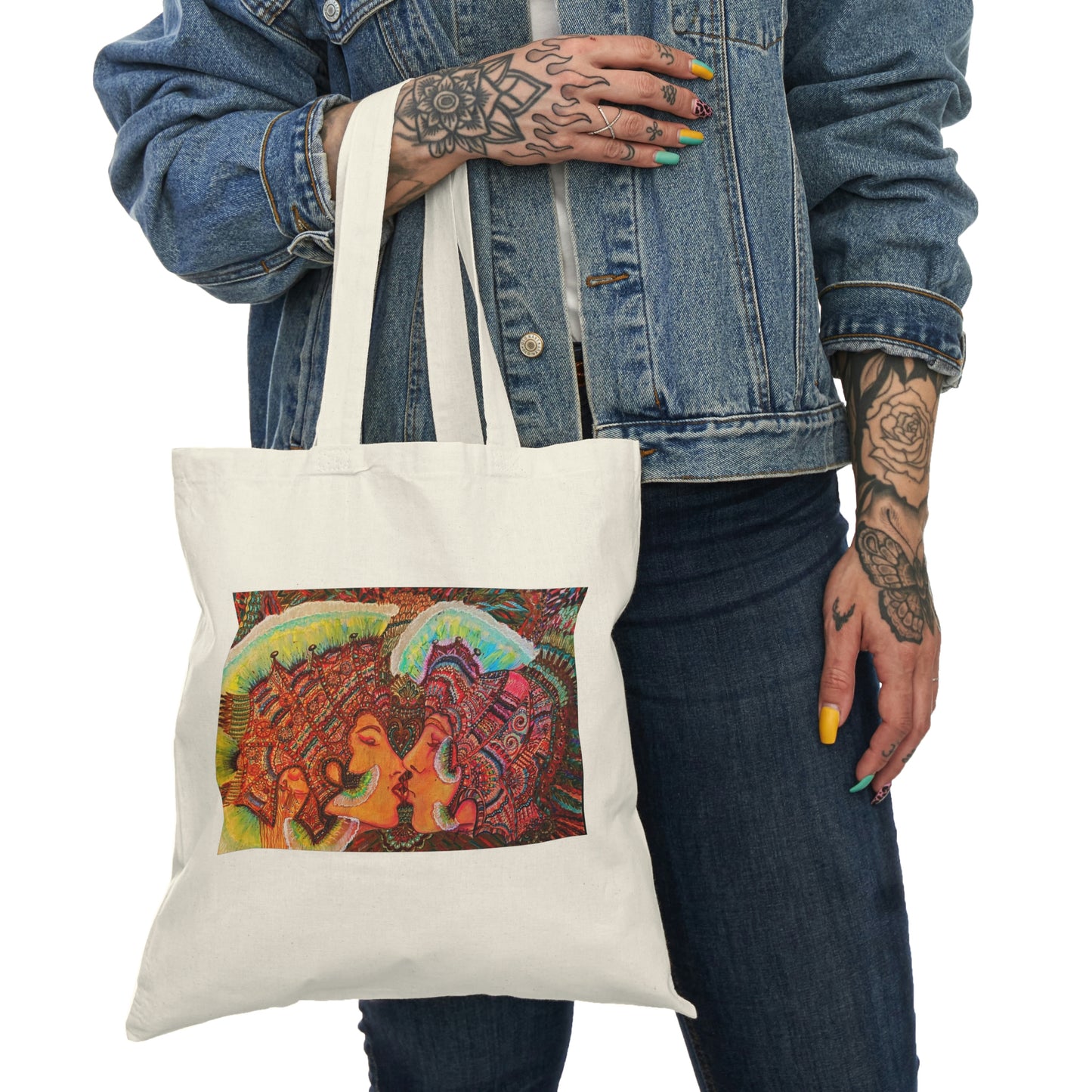 Abstract, Surreal Romantic Kiss Natural Tote Bag, Aesthetic Canvas Bag Shopping Bag, Birthday Gift Bag, Bridal Gift Tote Bag, Library Bag.
