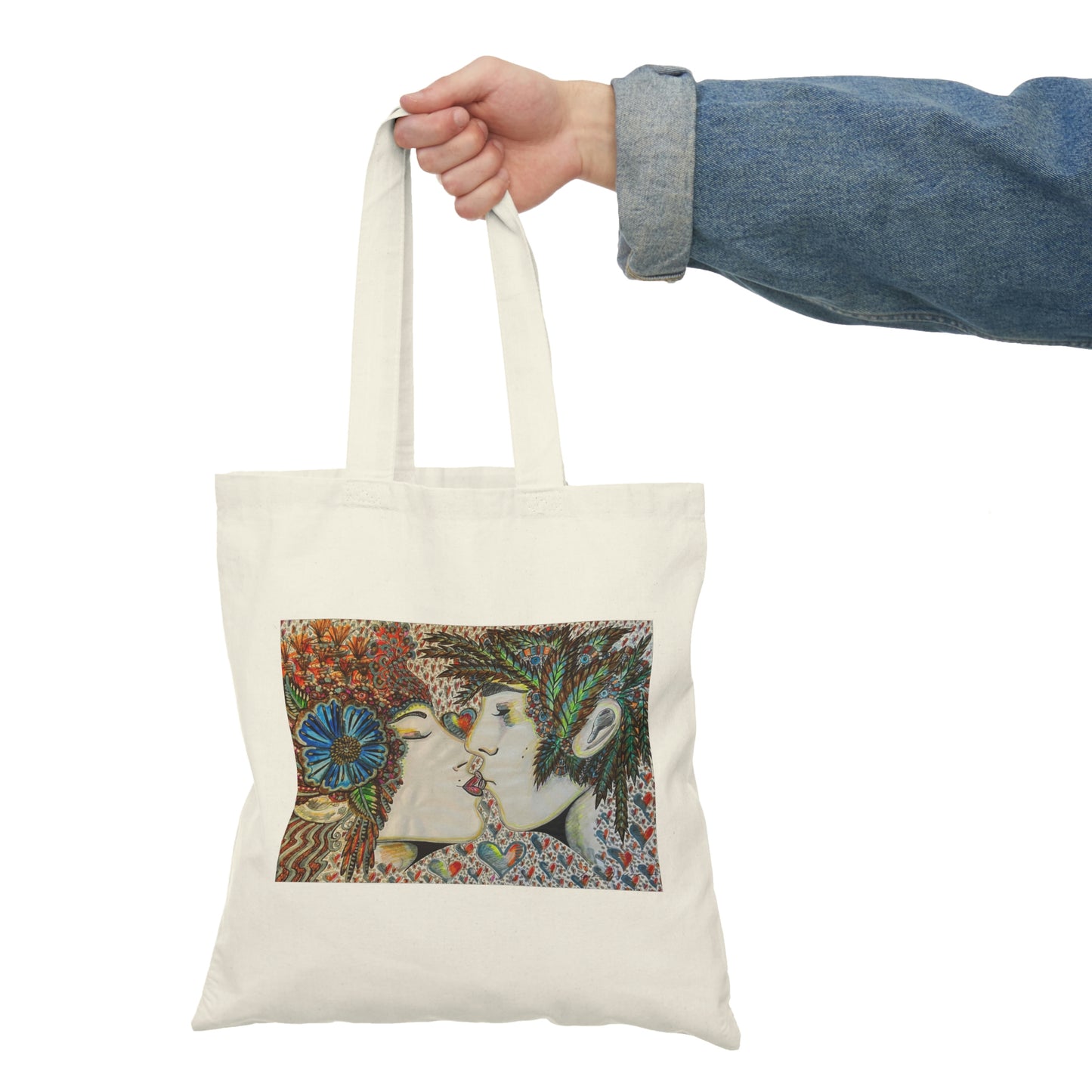Abstract, Surreal Romantic Kiss Natural Tote Bag, Aesthetic Canvas Bag Shopping Bag, Birthday Gift Bag, Bridal Gift Tote Bag, Library Bag.