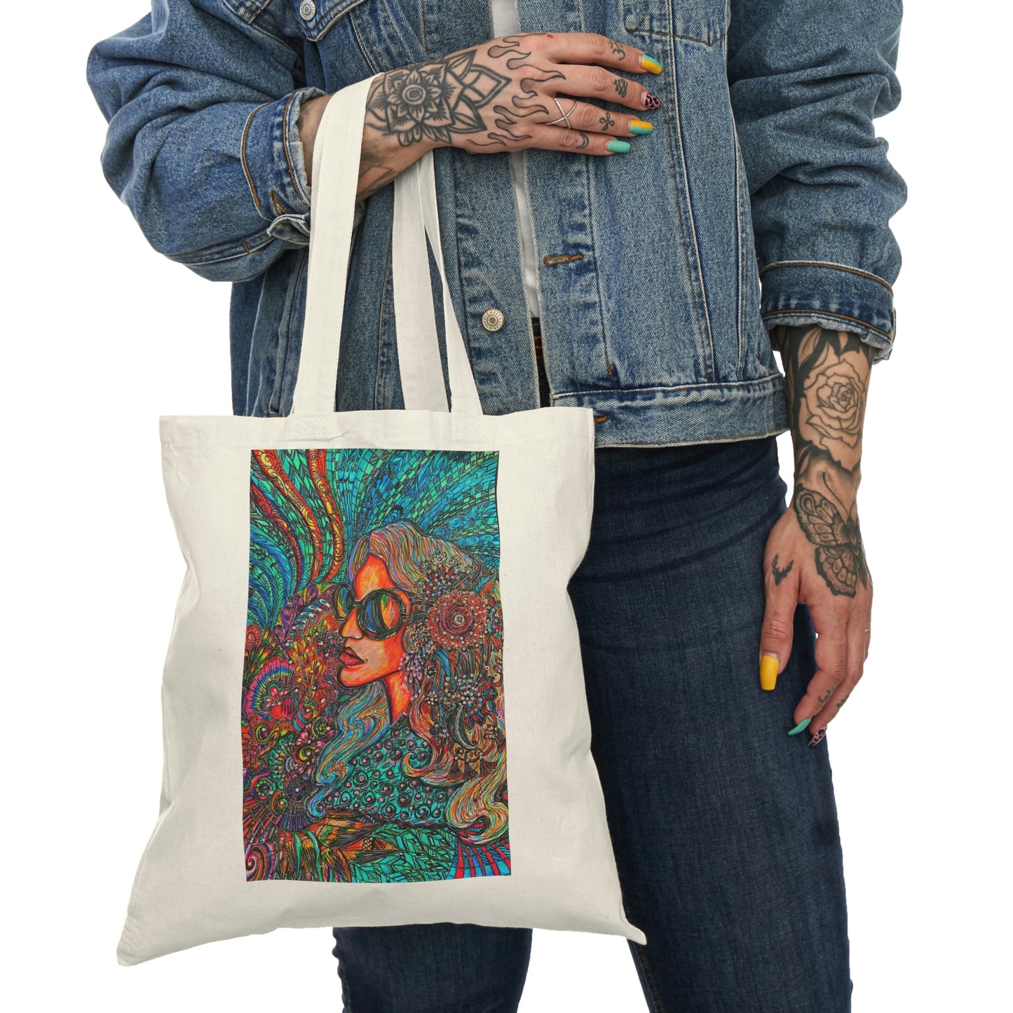 Abstract, Surreal Peaceful Woman Natural Tote Bag, Aesthetic Canvas Bag Shopping Bag, Birthday Gift Bag, Bridal Gift Tote Bag, Library Bag.