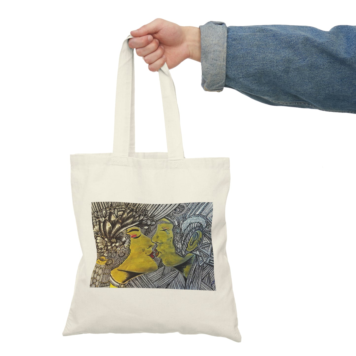 Abstract, Surreal Romantic Kiss Natural Tote Bag, Aesthetic Canvas Bag Shopping Bag, Birthday Gift Bag, Bridal Gift Tote Bag, Library Bag.