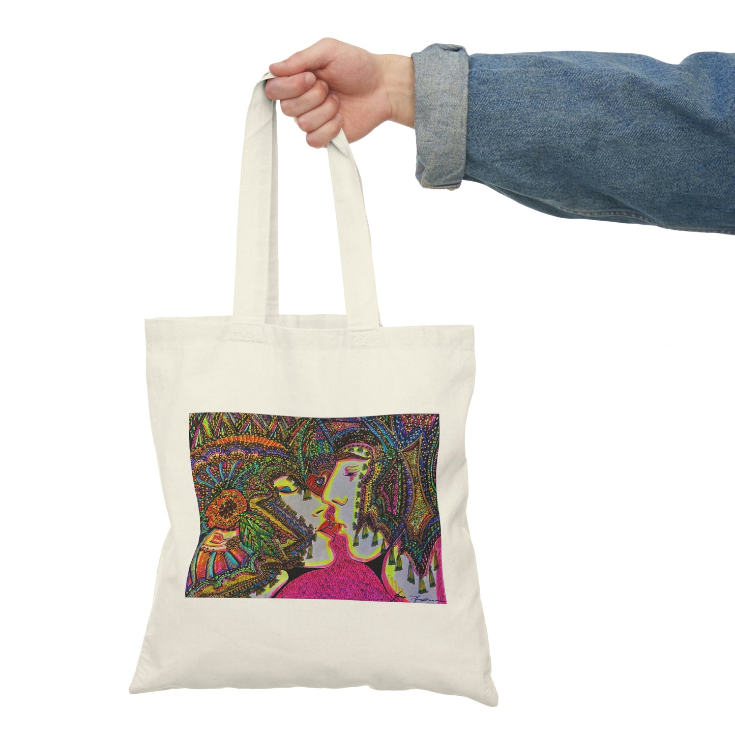 Abstract, Surreal, Romantic Kiss, Natural Tote Bag, Aesthetic Canvas Bag Shopping Bag, Birthday Gift Bag, Bridal Gift Tote Bag, Library Bag.