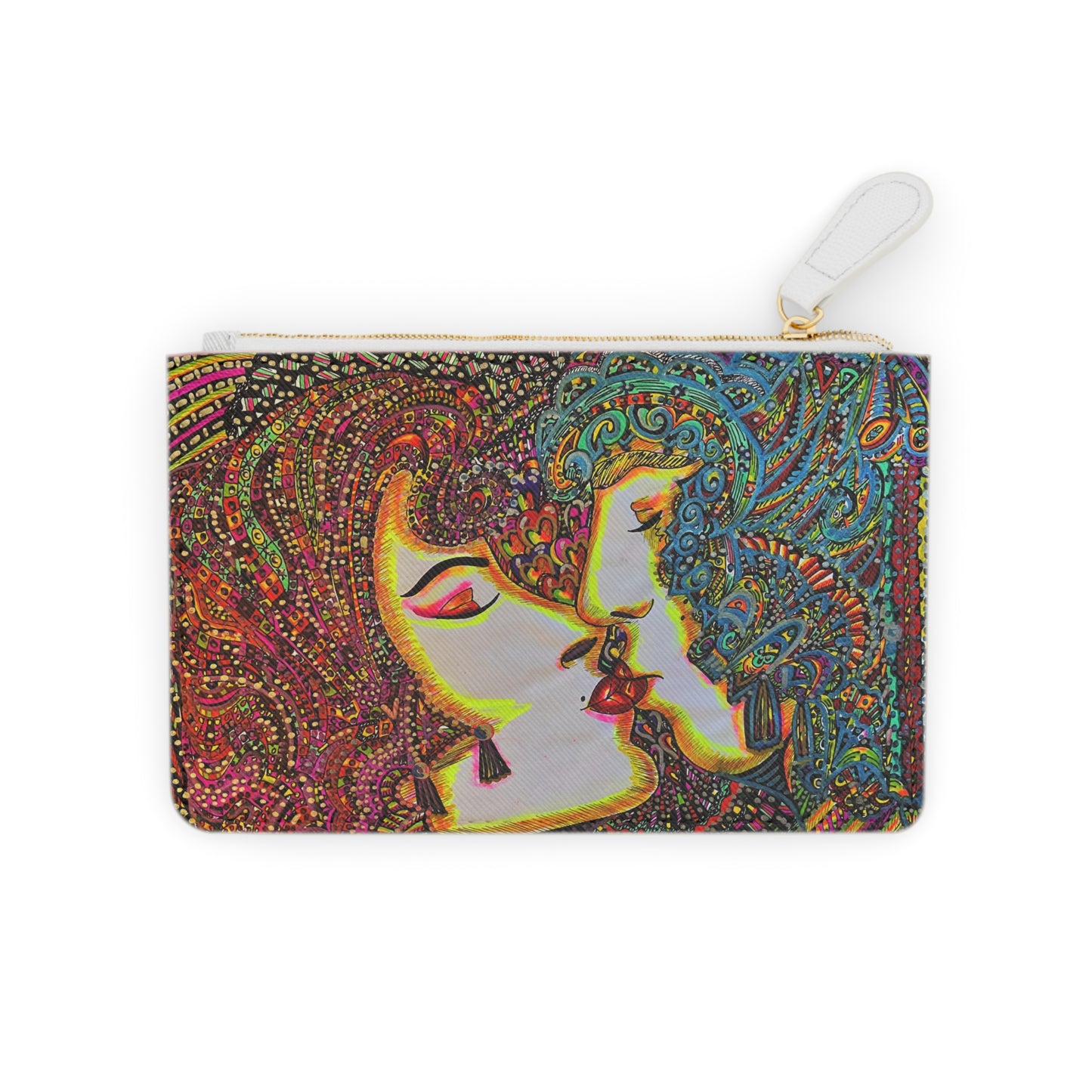 Abstract Surreal Romantic Kiss Mini Clutch Bag, Bridal Clutch Purse, Designer Party Clutch, Modern Evening Clutch, Wristlet Wallet for women, Evening Clutch Purse, gifts for her, gifts for bridesmaids, Bag, Bagging
