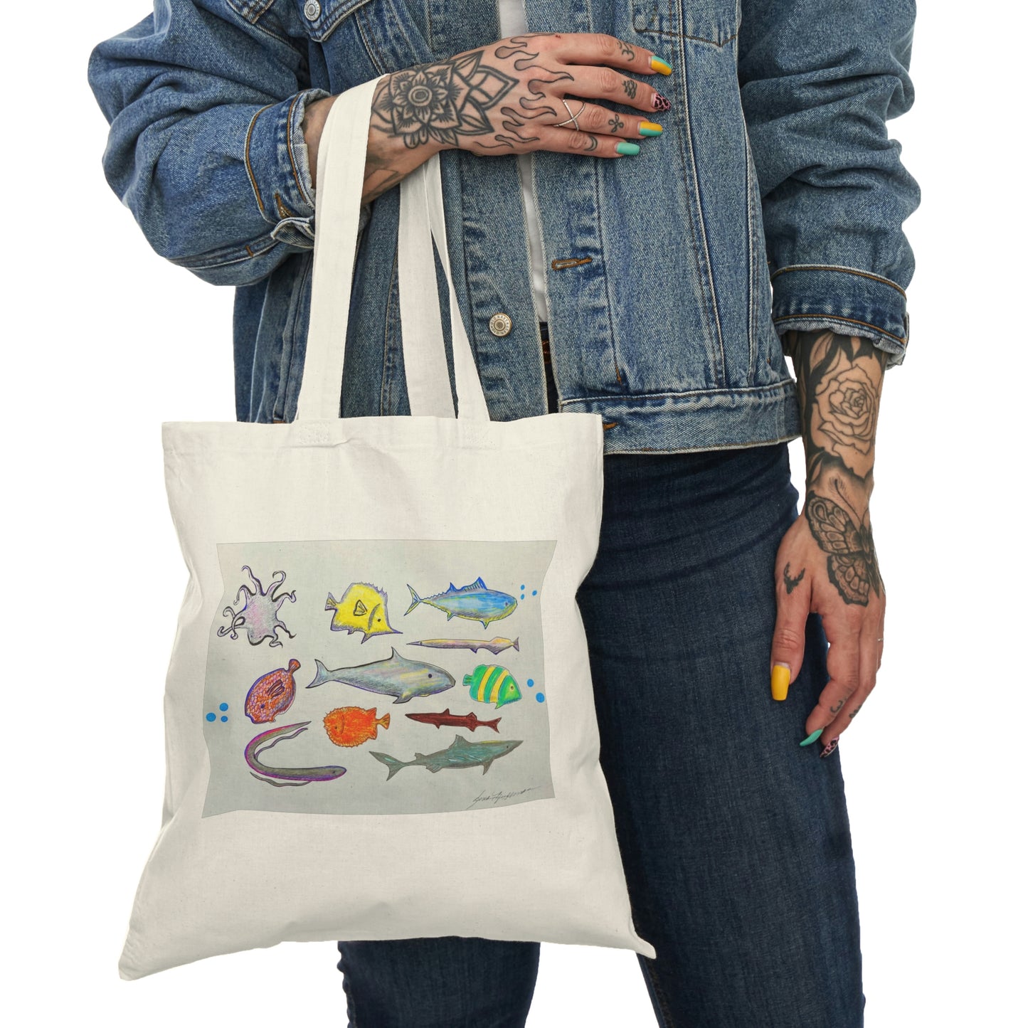 Abstract, Surreal Marine Life Natural Tote Bag, Aesthetic Canvas Bag Shopping Bag, Birthday Gift Bag, Bridal Gift Tote Bag, Library Bag.